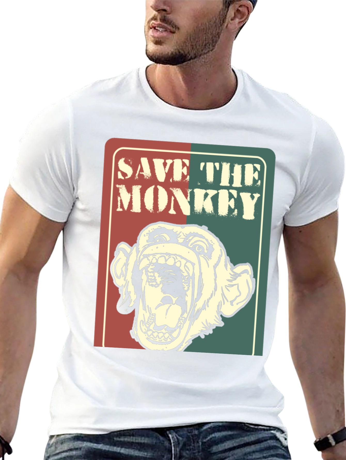 Save The Monkey Graphic T-Shirt - Retro Style Tee