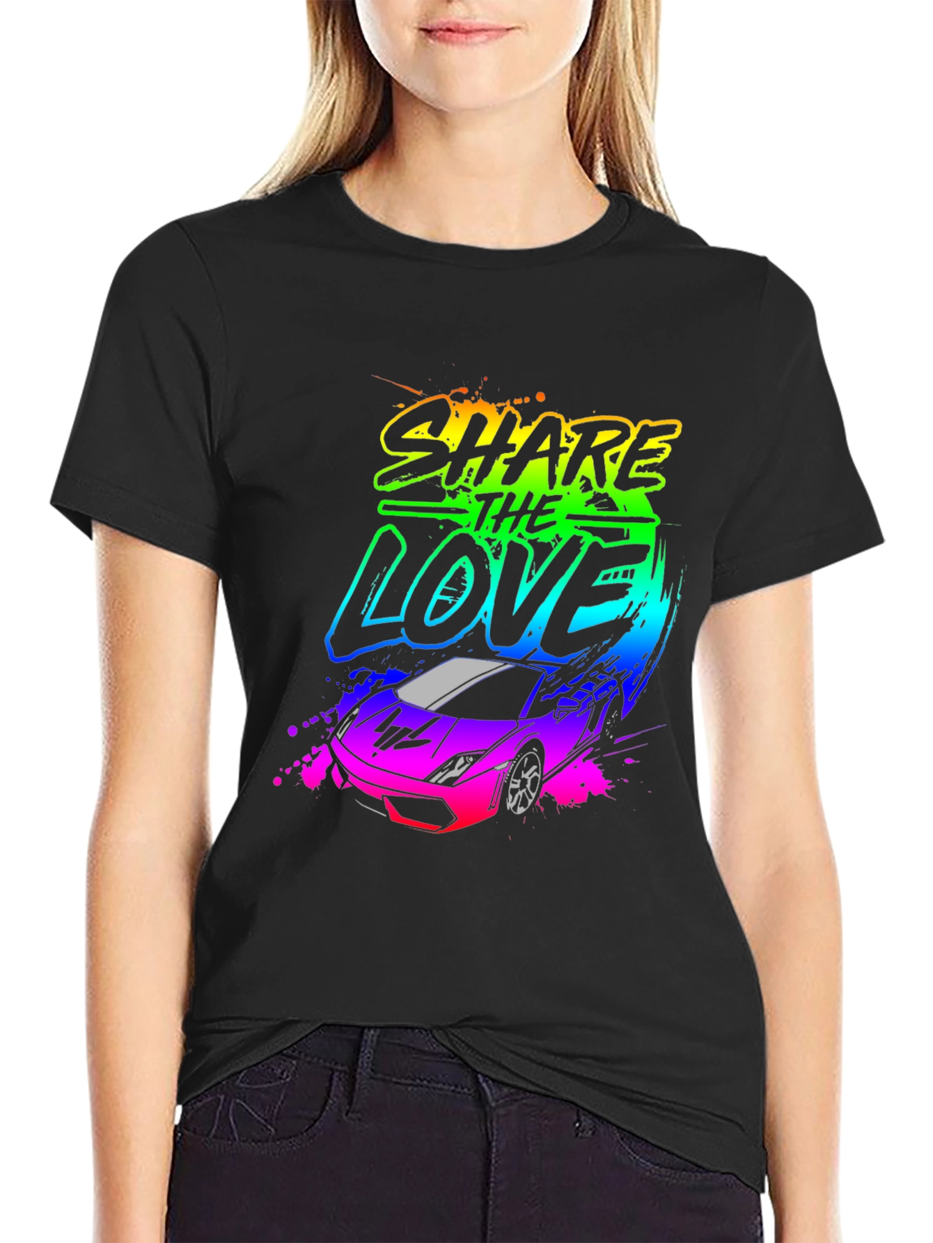 Share The Love Car Graphic Black T-Shirt