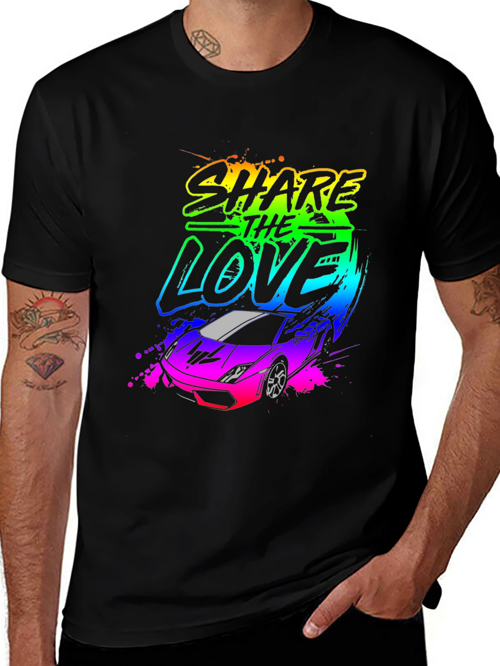Share The Love Car Graphic Black T-Shirt