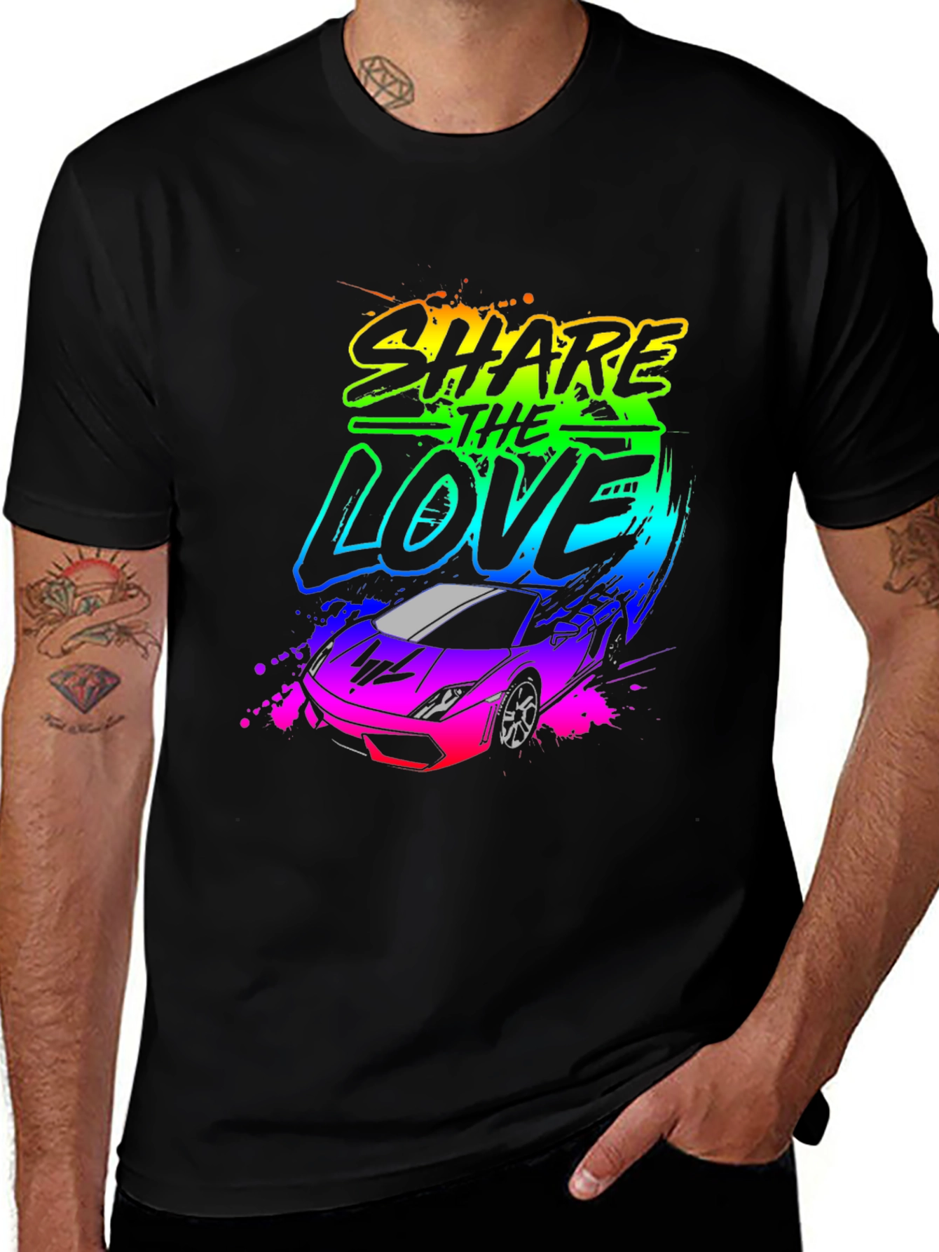 Share The Love Car Graphic Black T-Shirt