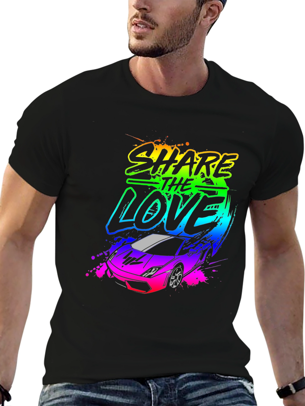 Share The Love Car Graphic Black T-Shirt