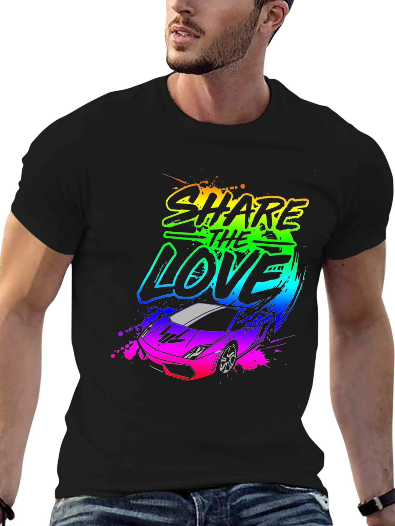 Share The Love Car Graphic Black T-Shirt