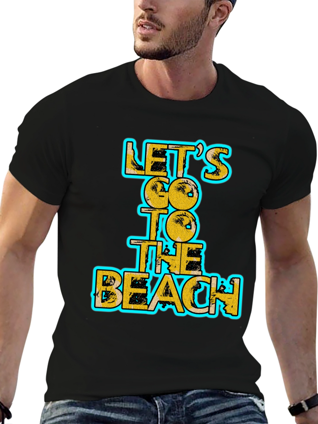 Lets Go To The Beach Black Graphic Tee