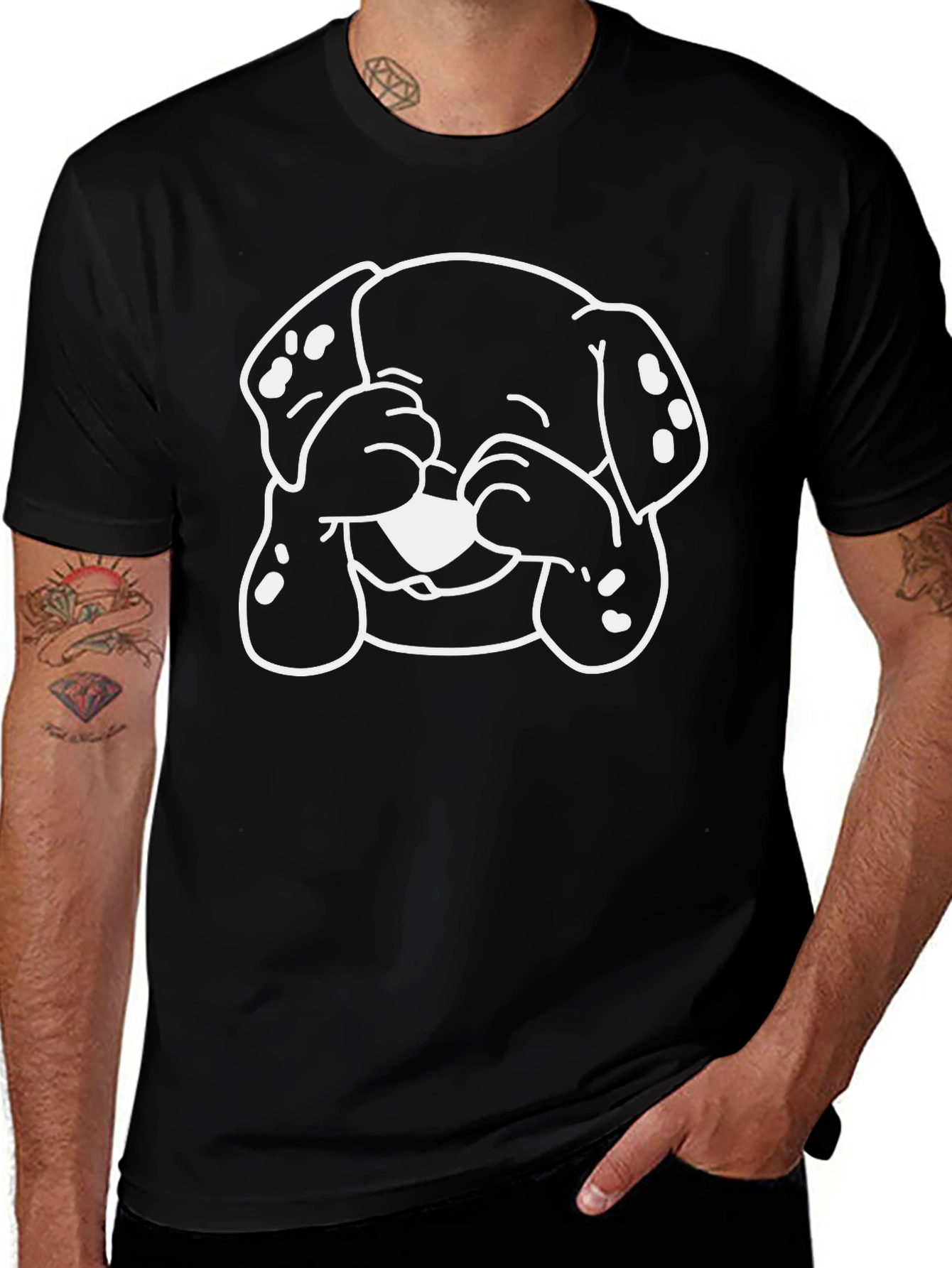 Dog Peek-a-boo Graphic Tee - Black Cotton Blend