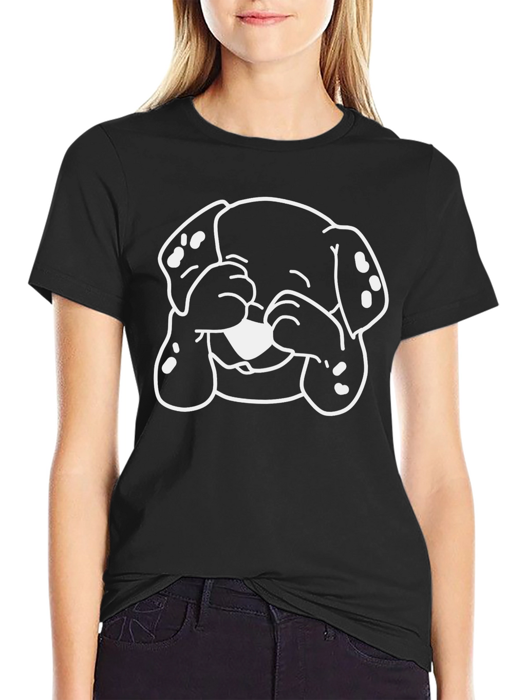 Dog Peek-a-boo Graphic Tee - Black Cotton Blend