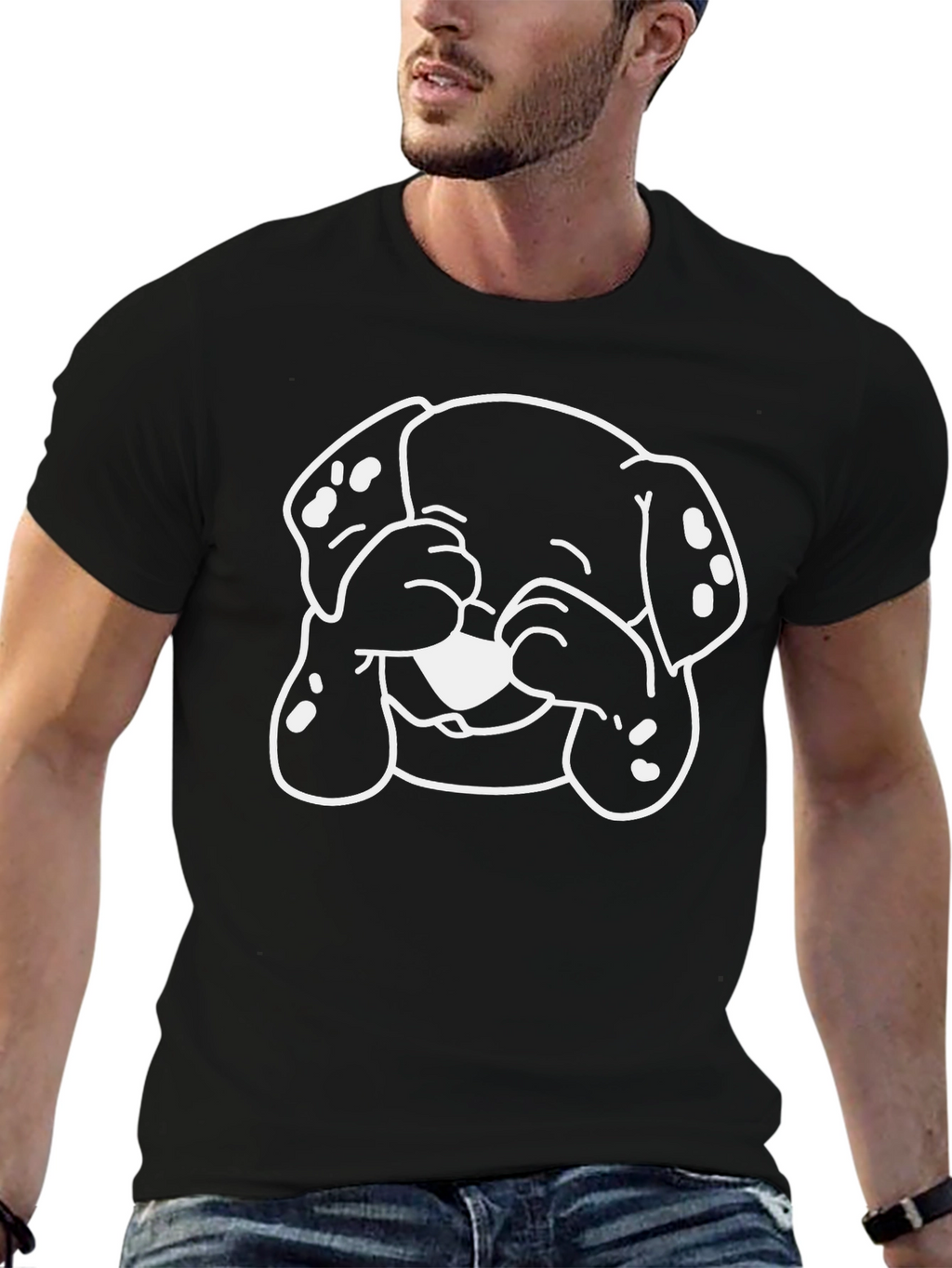 Dog Peek-a-boo Graphic Tee - Black Cotton Blend