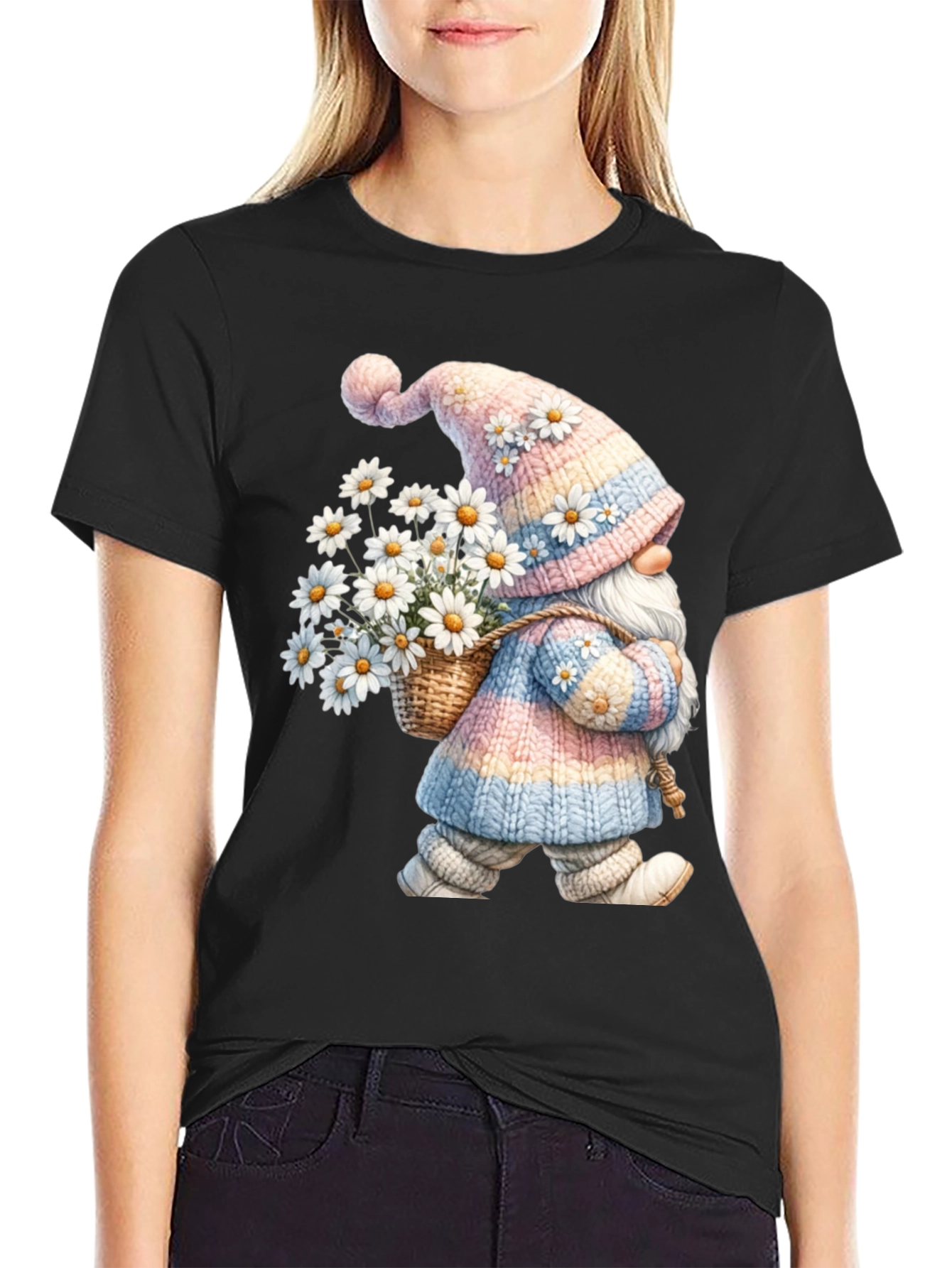 Gnome with Daisies Graphic T-Shirt