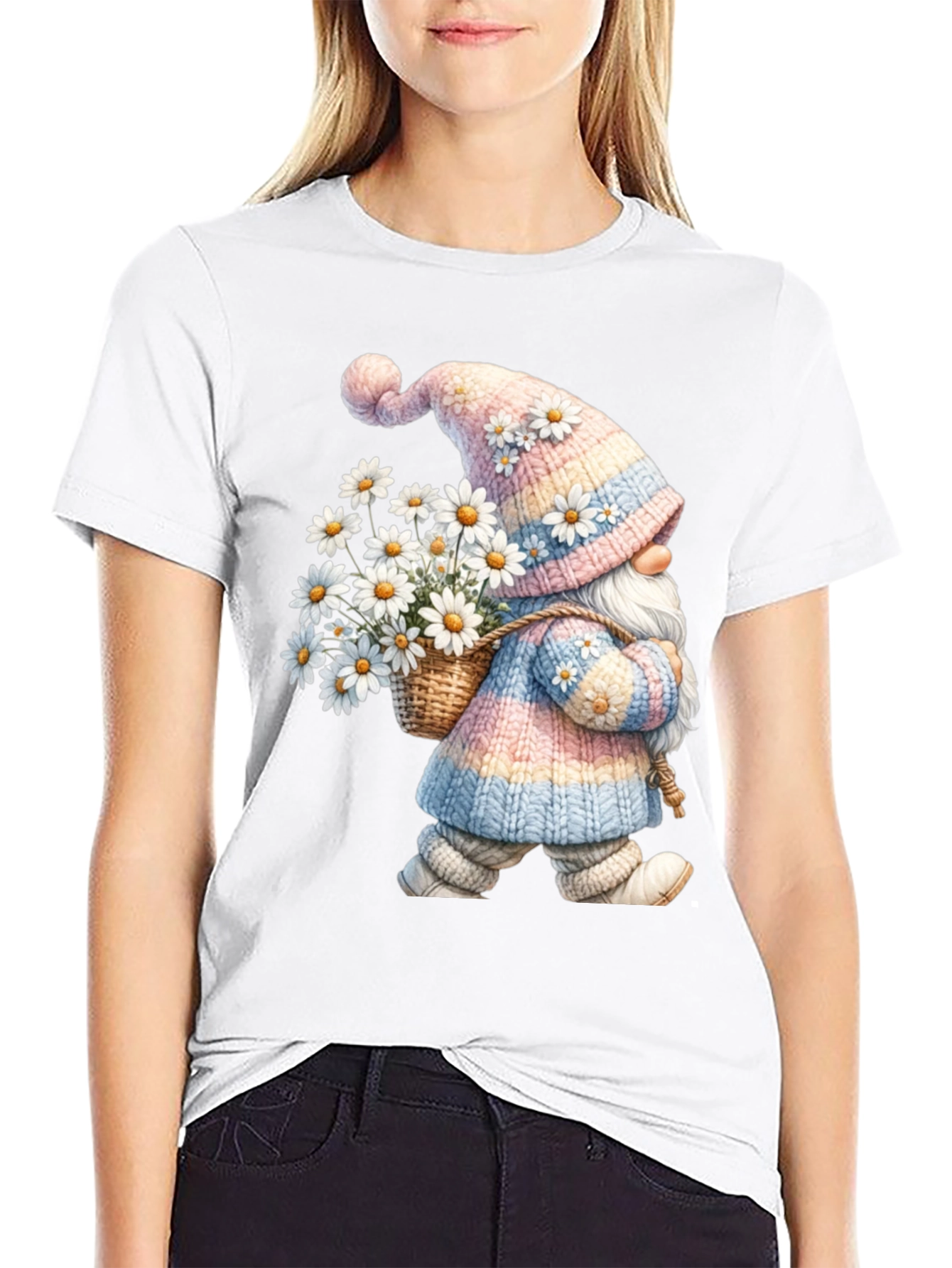 Gnome with Daisies Graphic T-Shirt