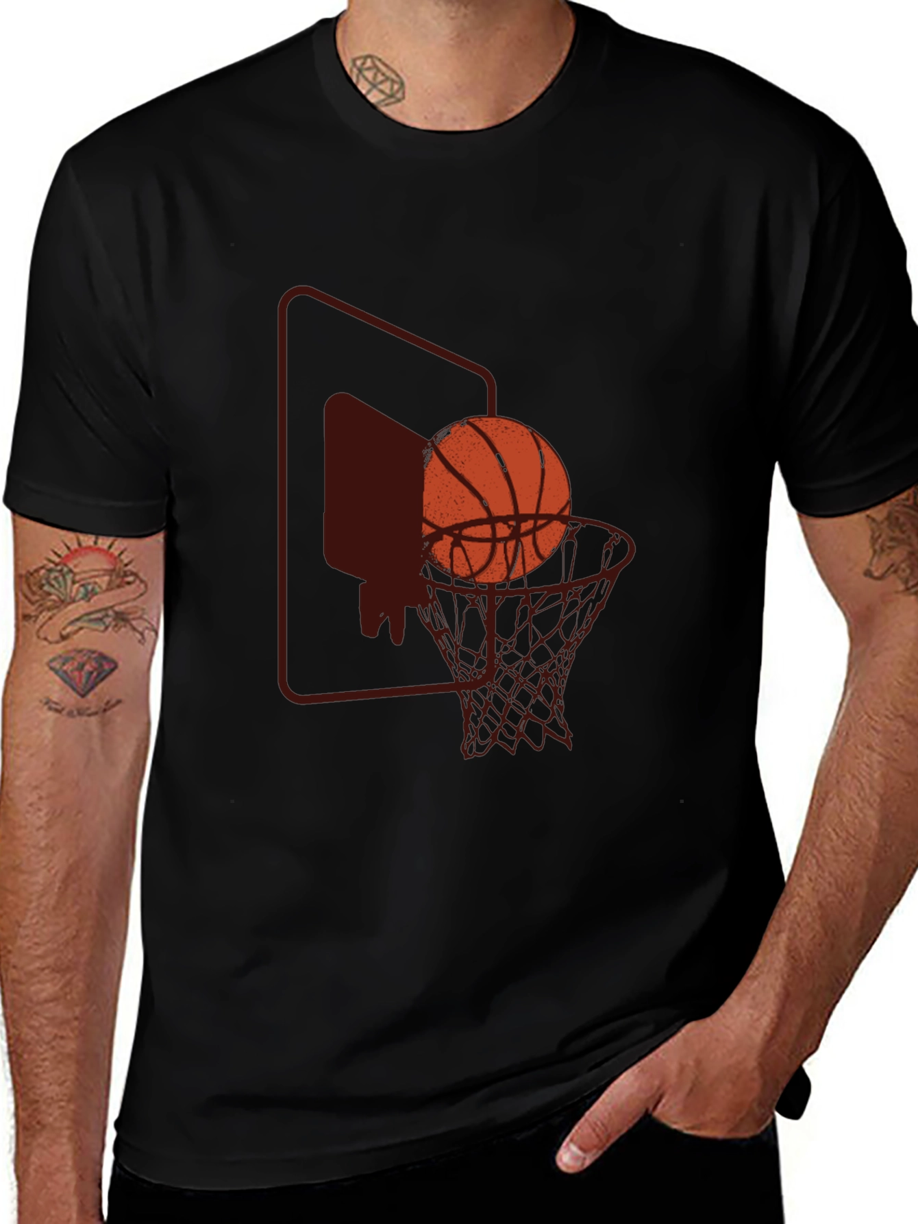 Basketball Graphic Tee - Black Cotton Blend