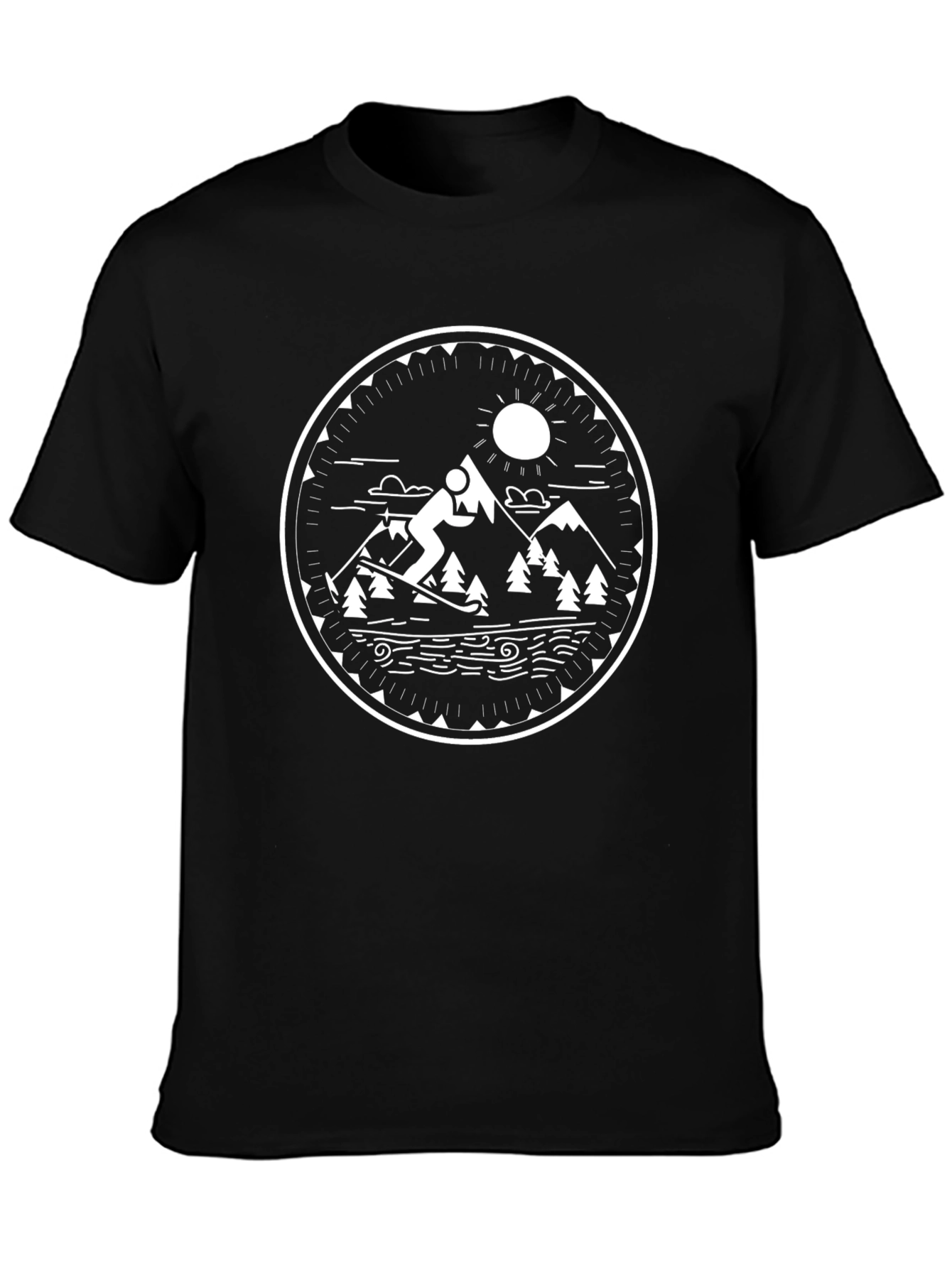 Mountain Ski Scene Graphic Tee - Black