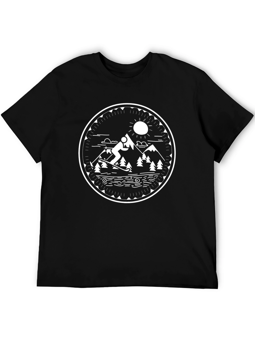 Mountain Ski Scene Graphic Tee - Black