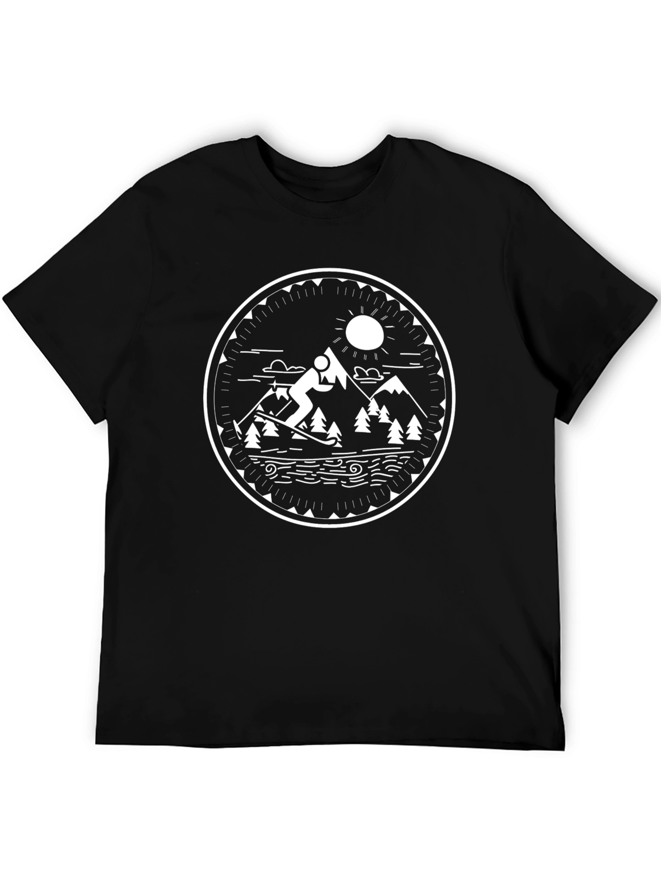 Mountain Ski Scene Graphic Tee - Black