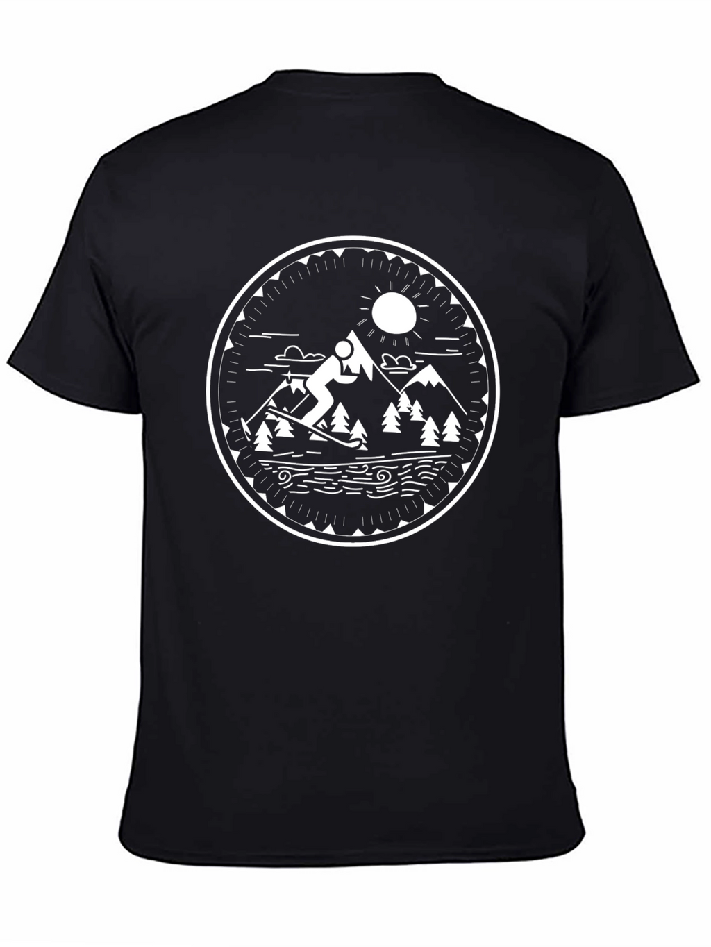 Mountain Ski Scene Graphic Tee - Black