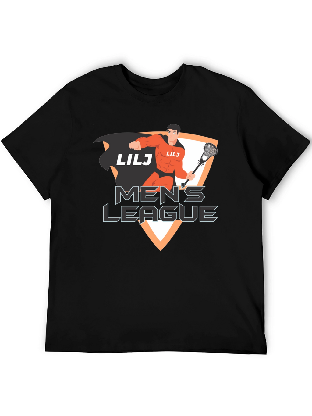 Mens League Lacrosse Superhero Black T-Shirt