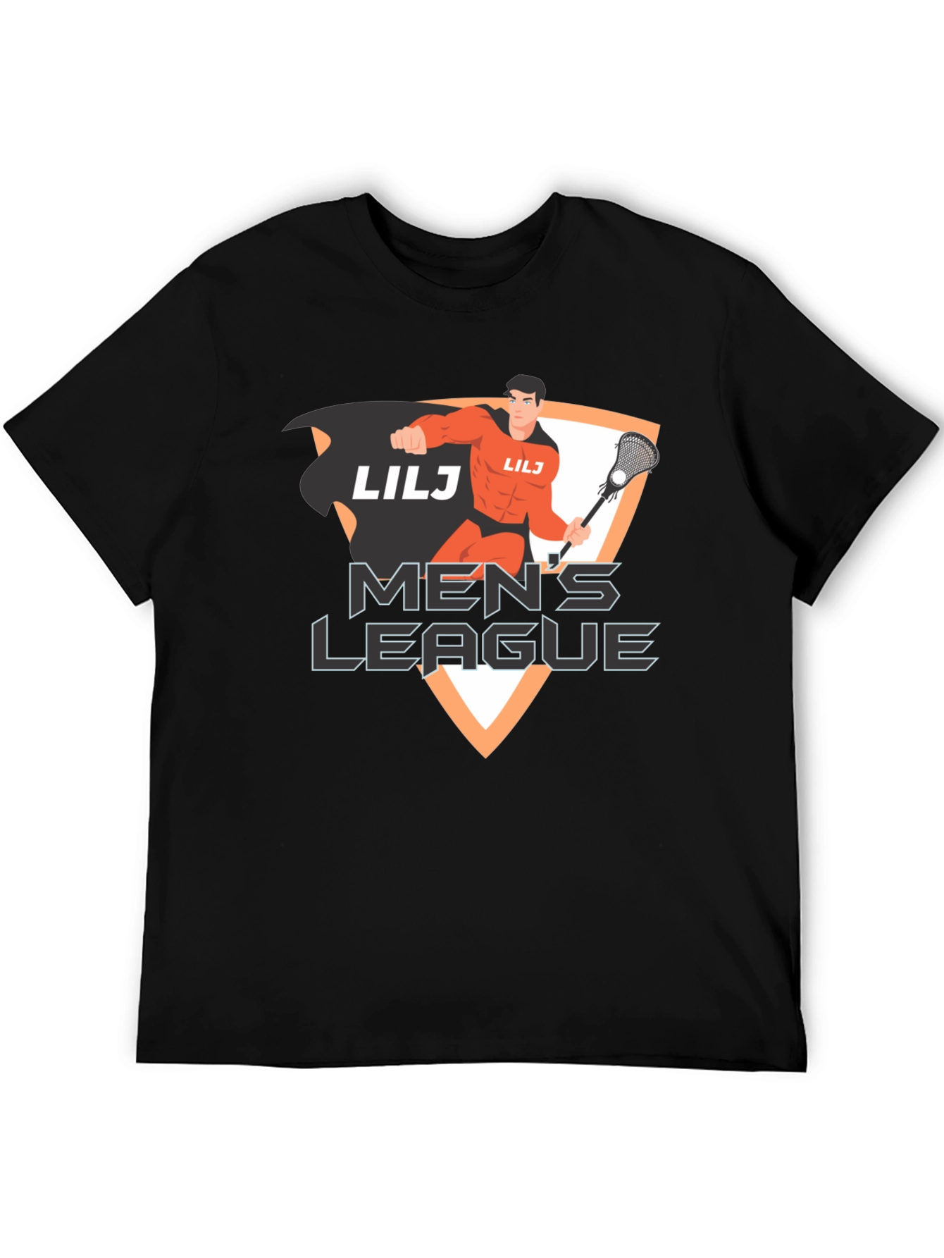 Mens League Lacrosse Superhero Black T-Shirt