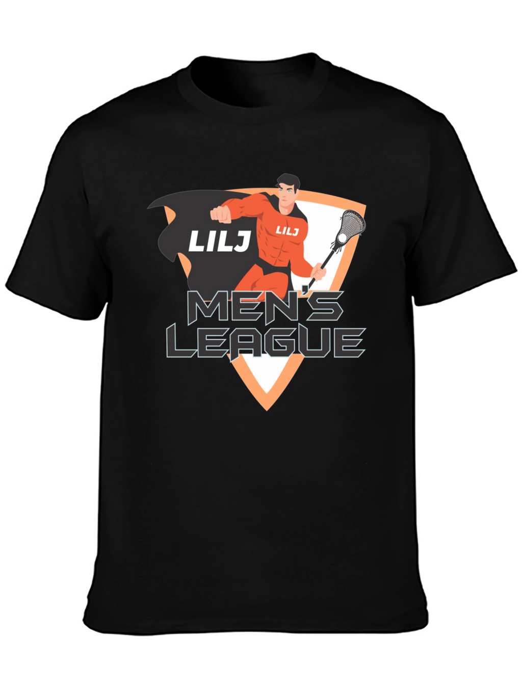 Mens League Lacrosse Superhero Black T-Shirt
