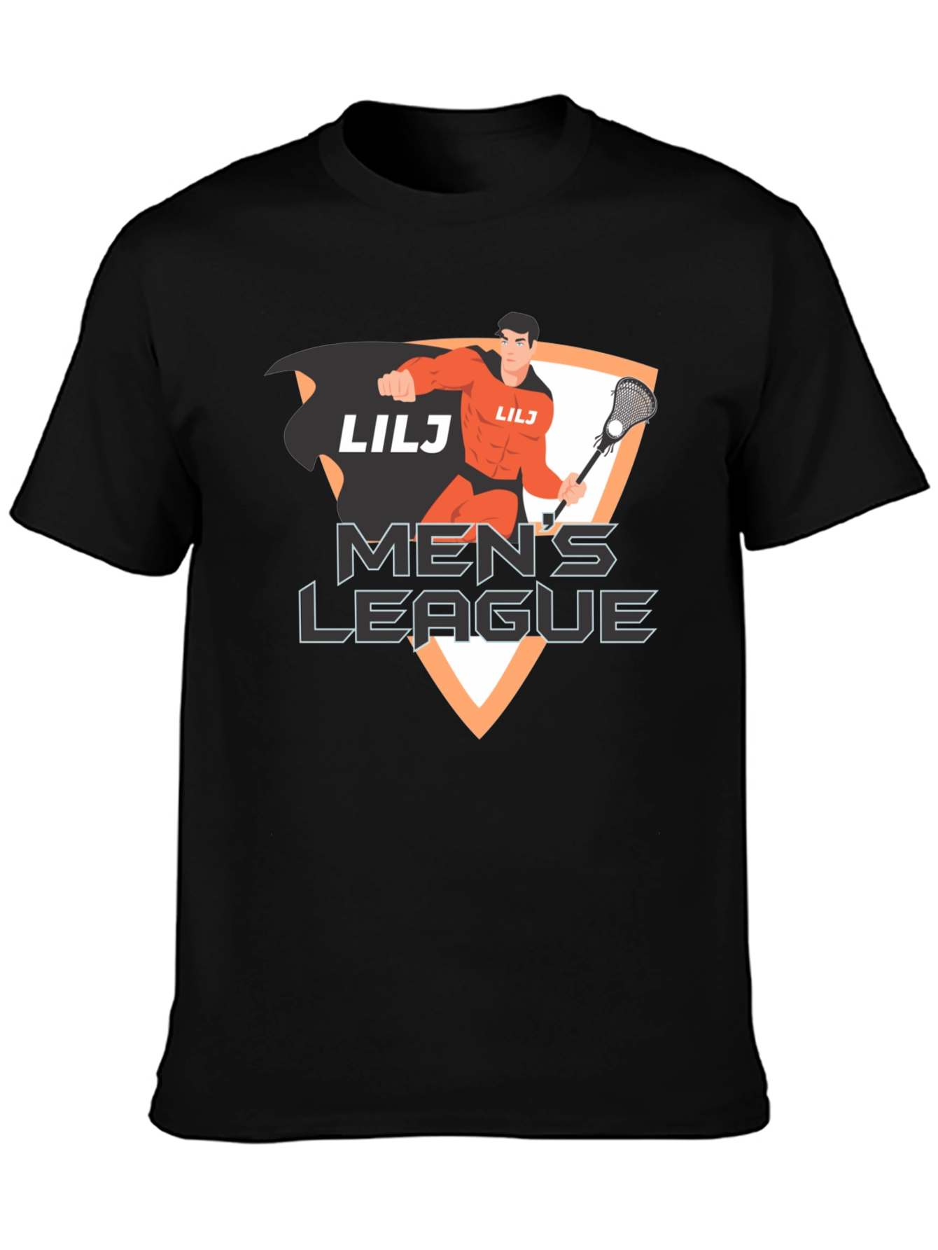 Mens League Lacrosse Superhero Black T-Shirt
