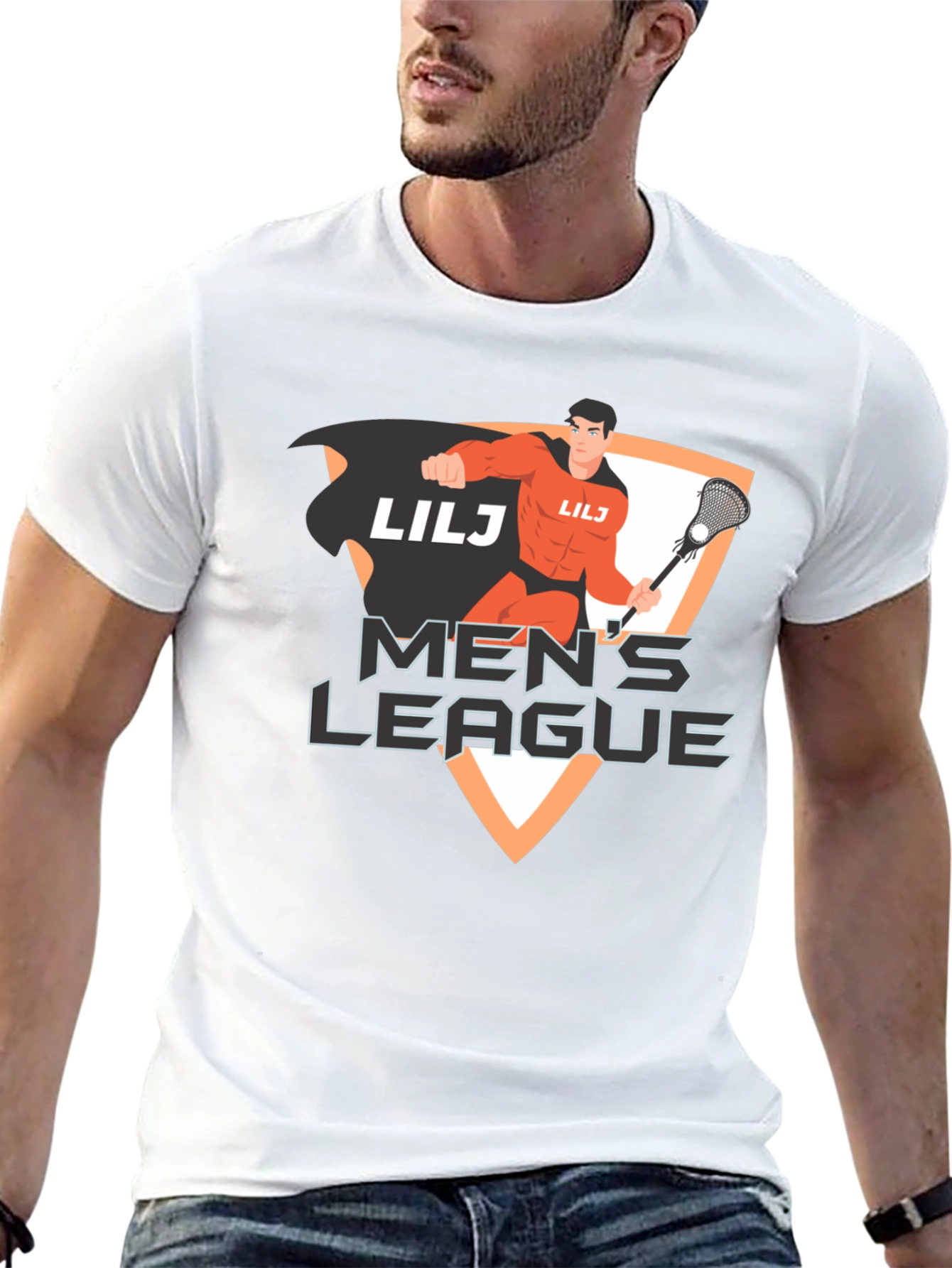 Mens League Lacrosse Superhero Black T-Shirt