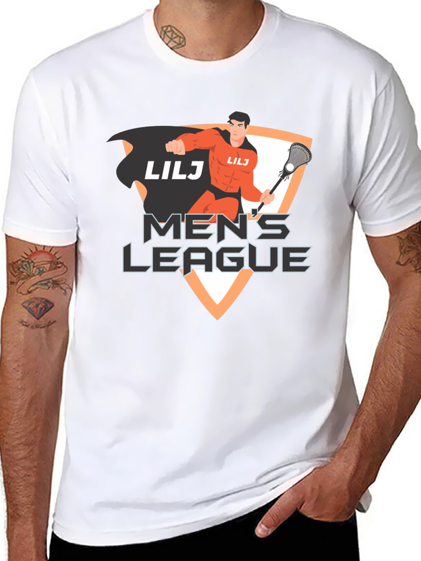 Mens League Lacrosse Superhero Black T-Shirt