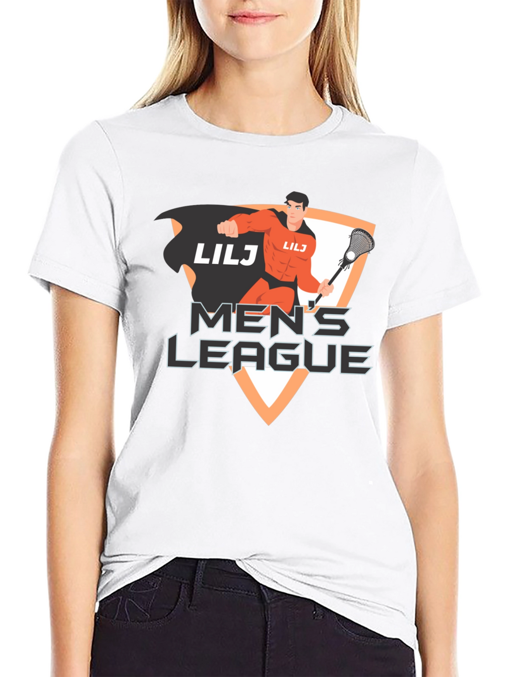 Mens League Lacrosse Superhero Black T-Shirt