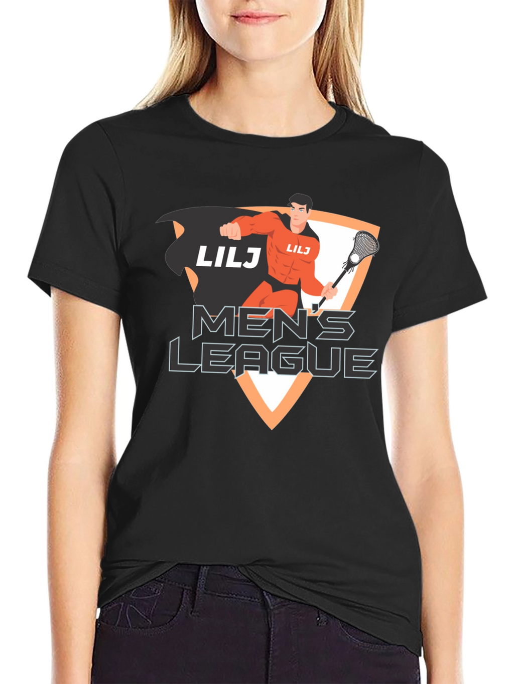 Mens League Lacrosse Superhero Black T-Shirt