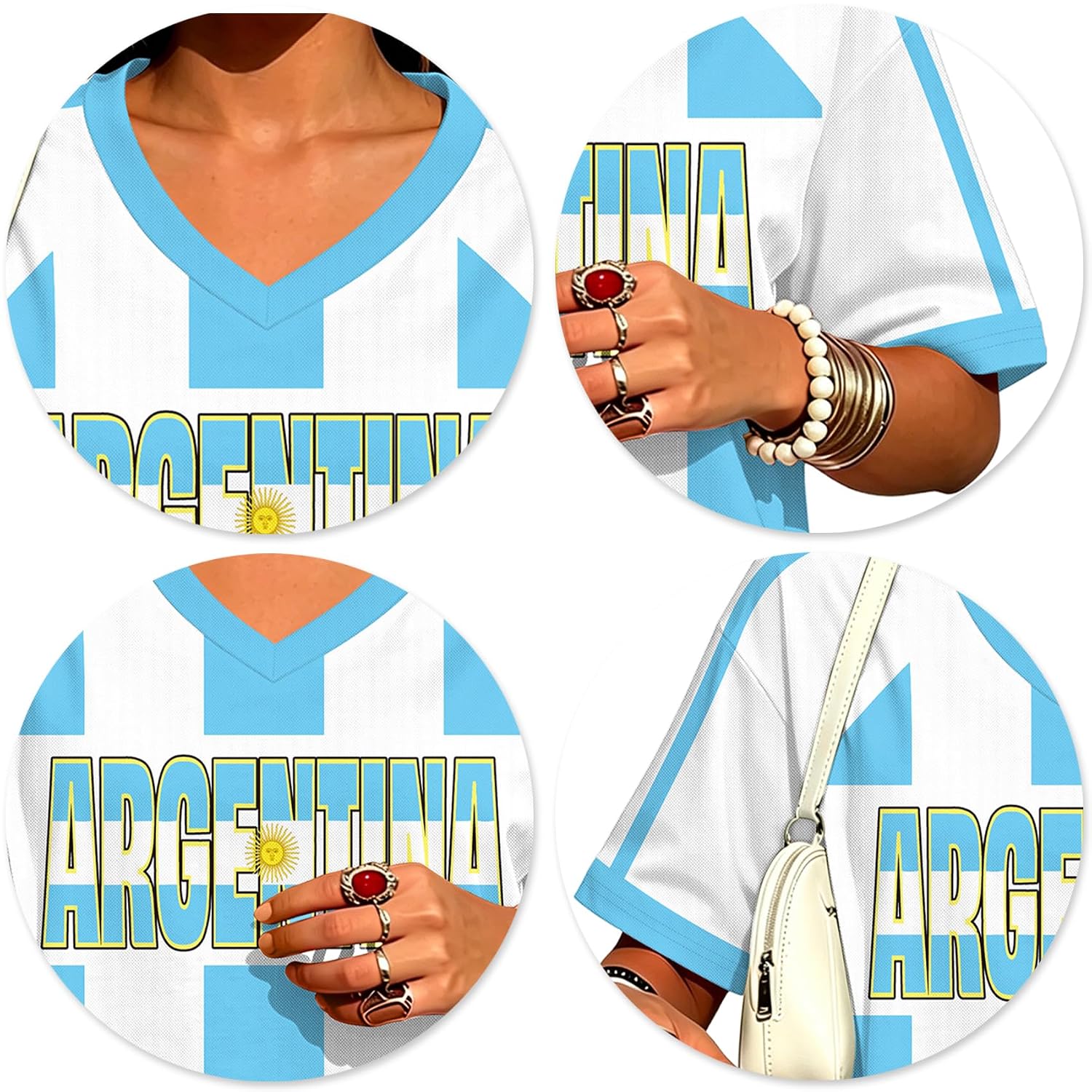 Oversized Mexico Brazil Soccer Jersey, V-Neck Y2K Fan Top