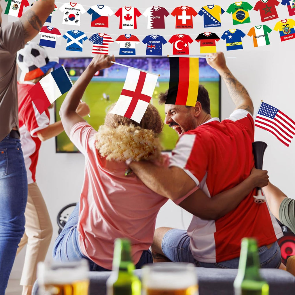 World Soccer Banner Jersey Flags - 48 Teams Double Sided, Pre-tied Cloth Decor