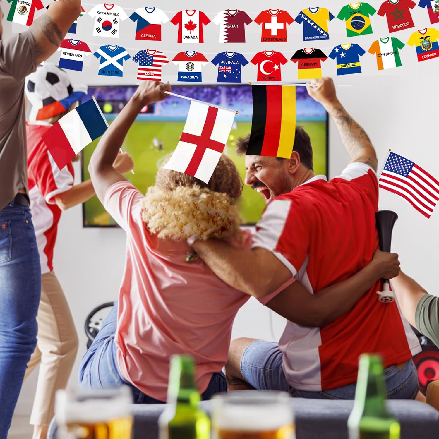 World Soccer Banner Jersey Flags - 48 Teams Double Sided, Pre-tied Cloth Decor