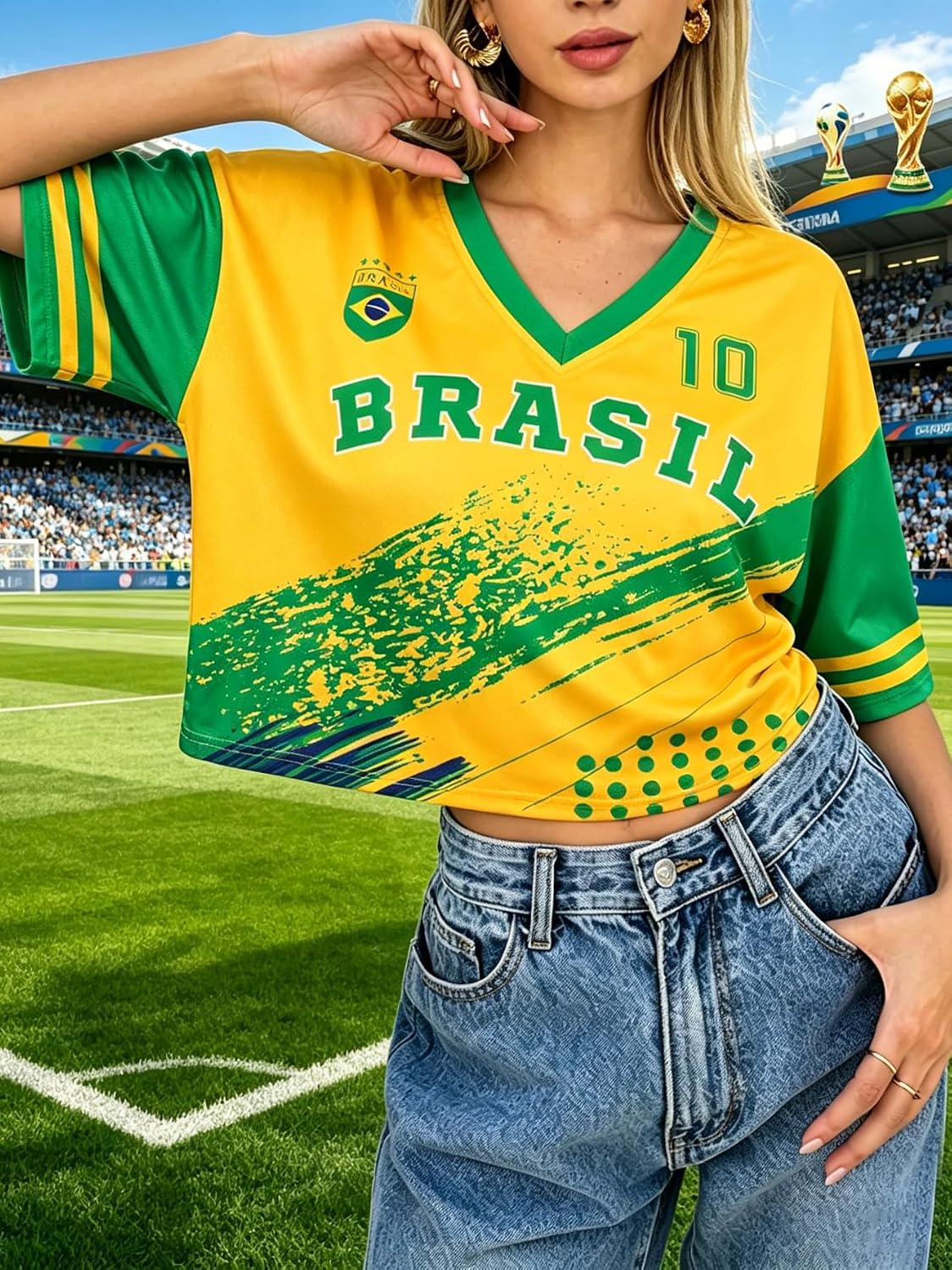 Women's Soccer Crop Top Jersey - Short Sleeve Fan Shirt