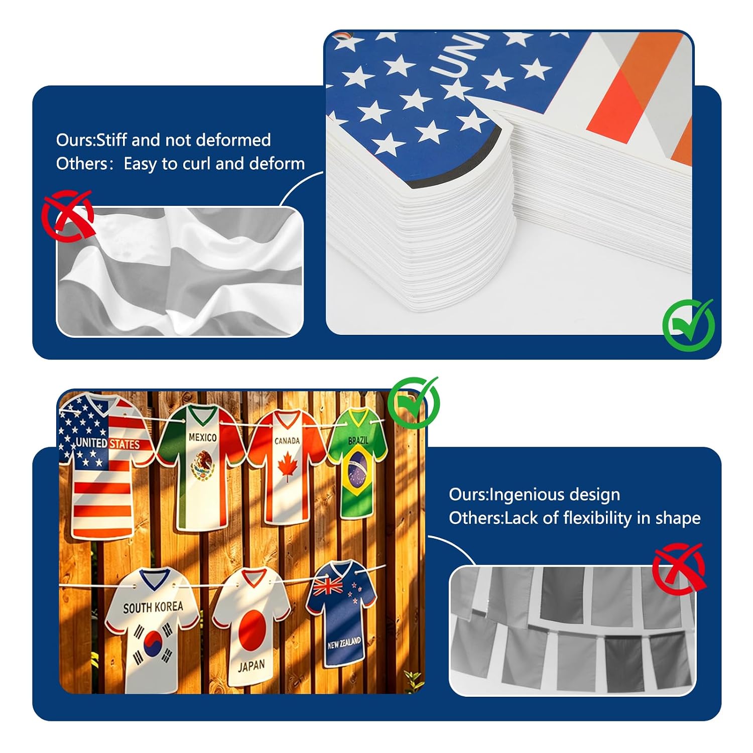 World Cup Soccer Jersey Flag Banner, 48 Country Flags for Party Decor