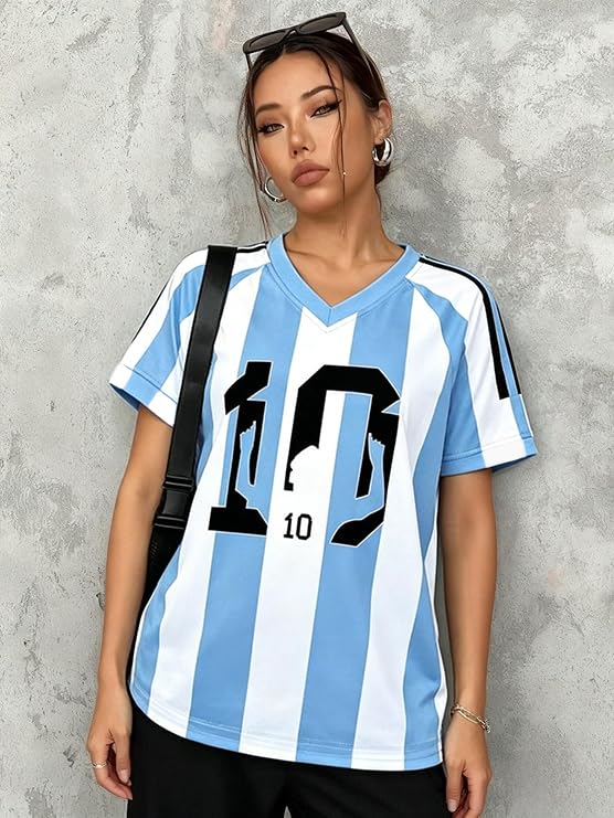 Women's Oversized Soccer Jersey V-Neck Short Sleeve Top
