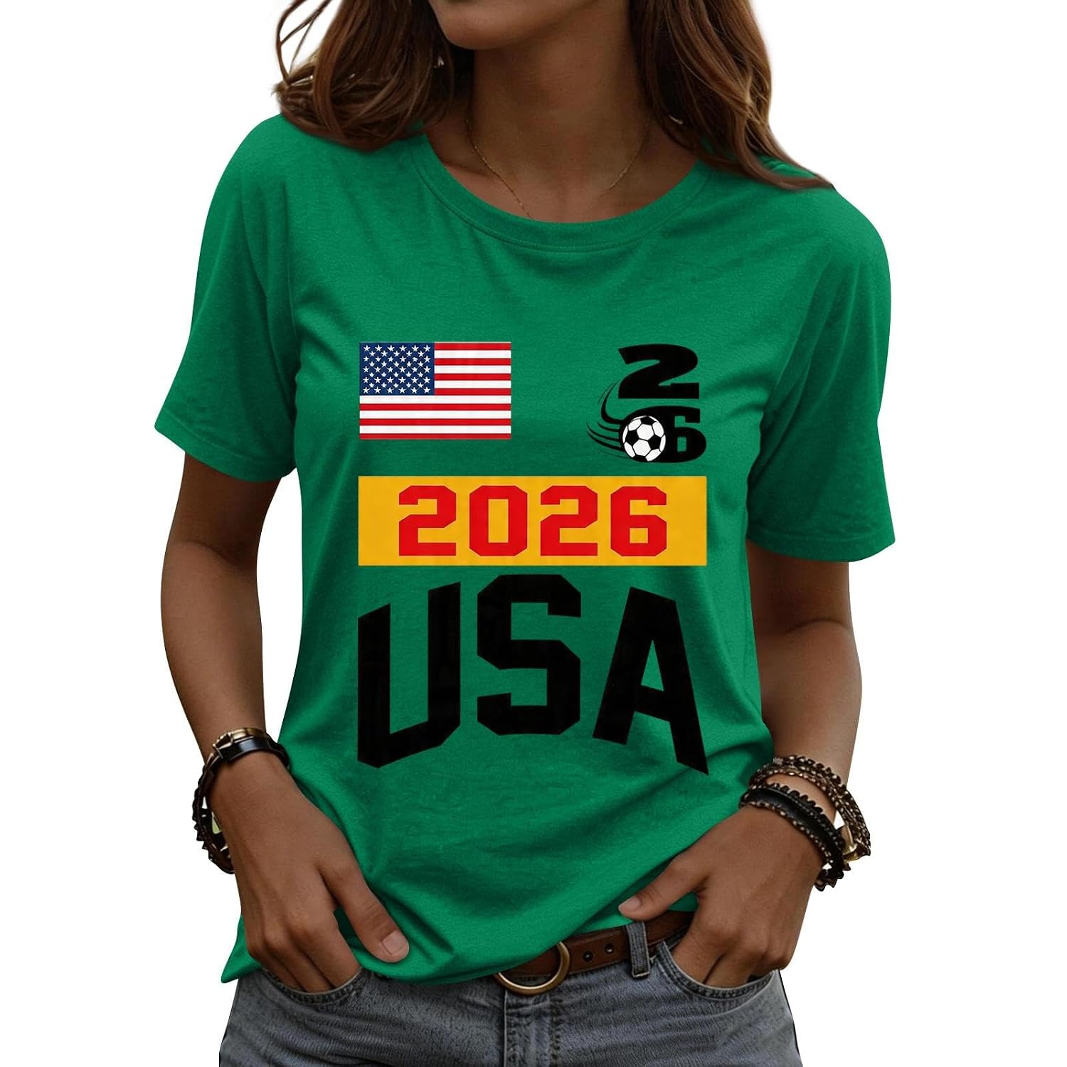 Women's Soccer Cup T-Shirt, Crew Neck, Short Sleeve, Printed Top