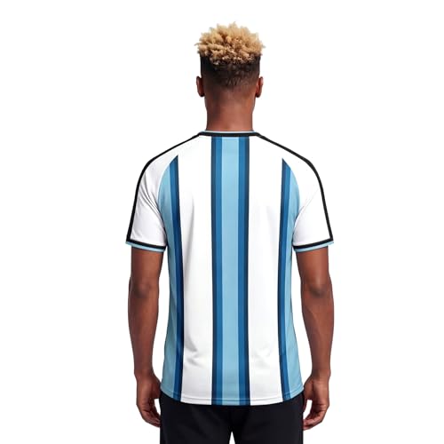 Men's Argentina Flag Soccer Jersey, Blue & White Striped, Short Sleeve, S-2XL