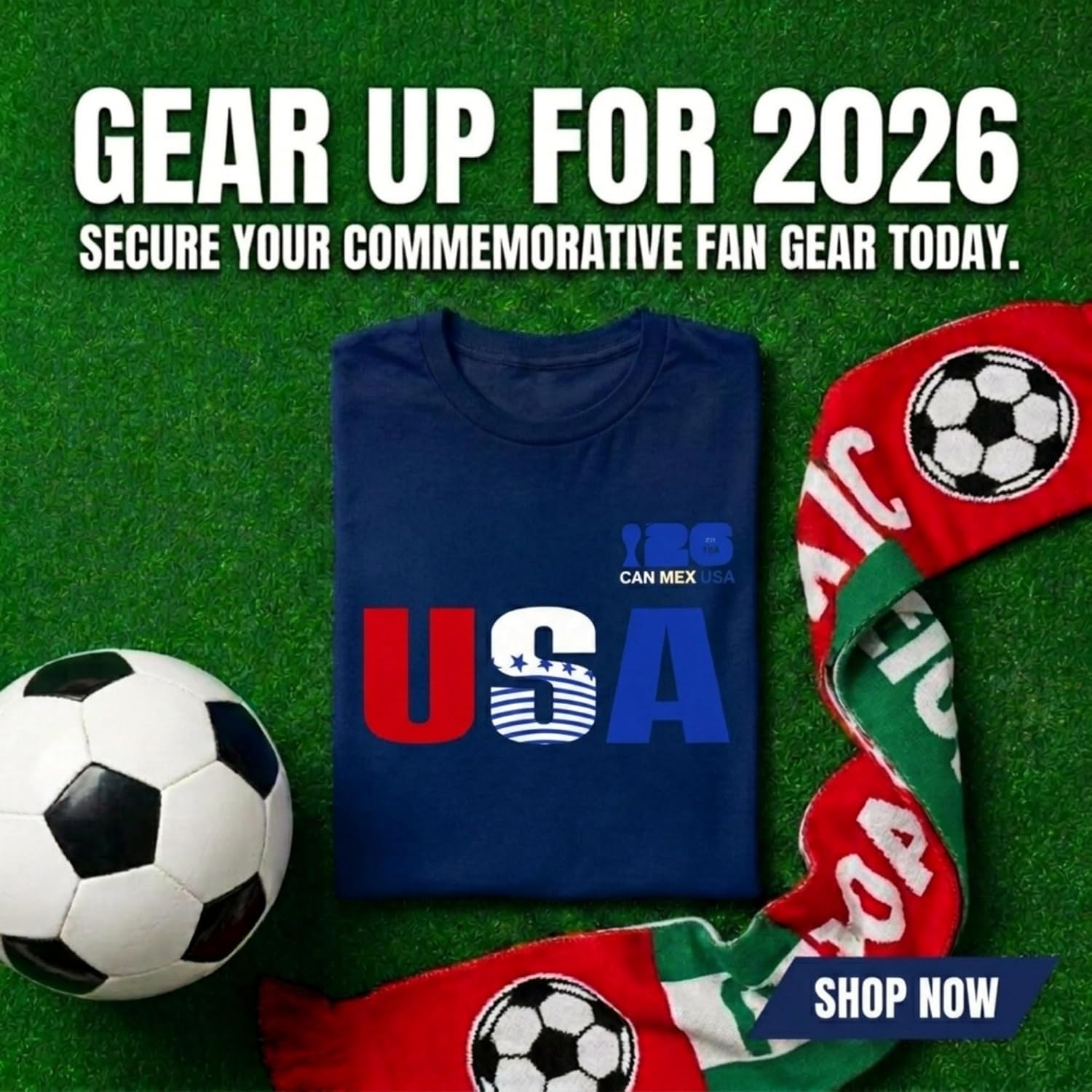 Men's Big & Tall FIFA World Cup 2026 USA Graphic Crewneck Short Sleeve 100% Cotton T-Shirt