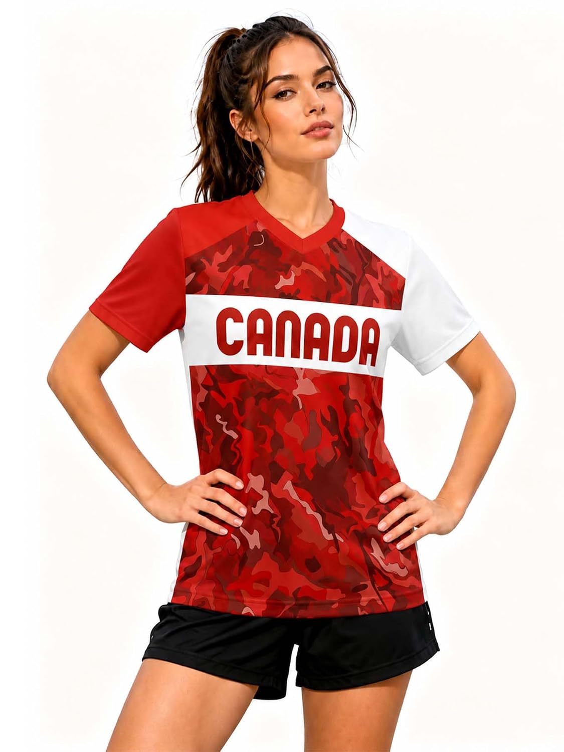 Women's V-Neck Soccer Jersey Shirt Short Sleeve Game Day Top S-2XL