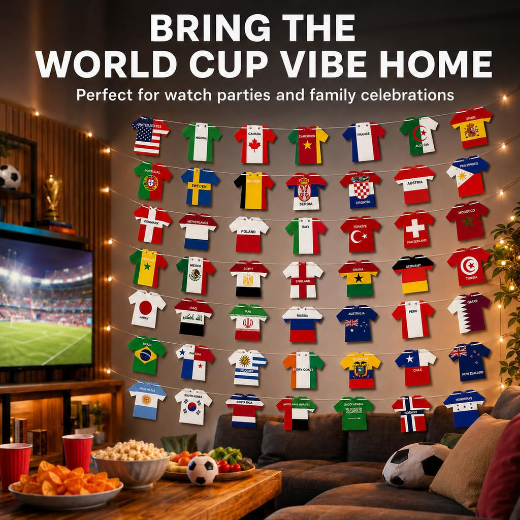 48 Countries Soccer Jersey Flag Bunting Banner, World Cup Decor Garland