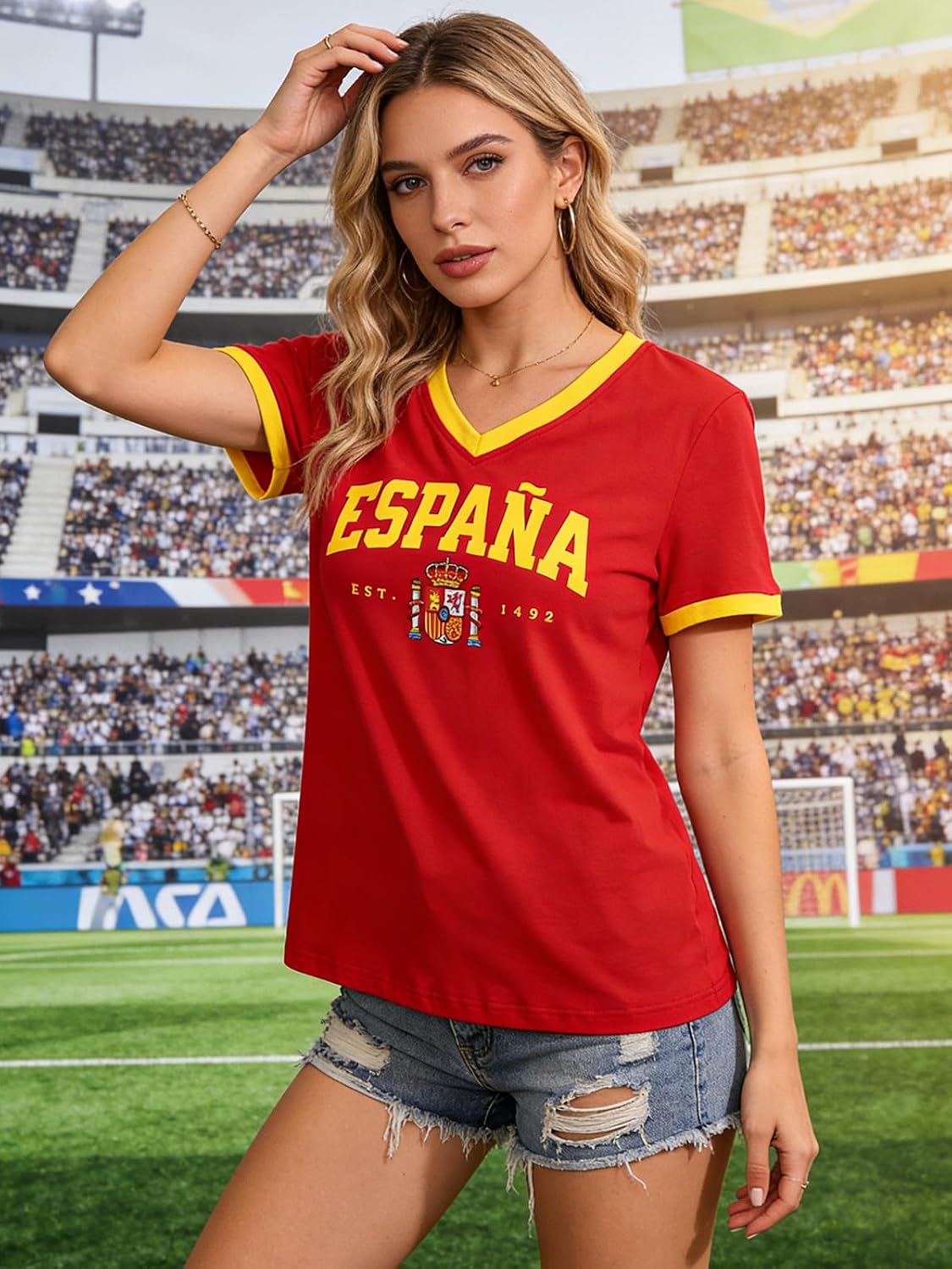 Women's Spain Soccer Jersey Y2K V-Neck Tee