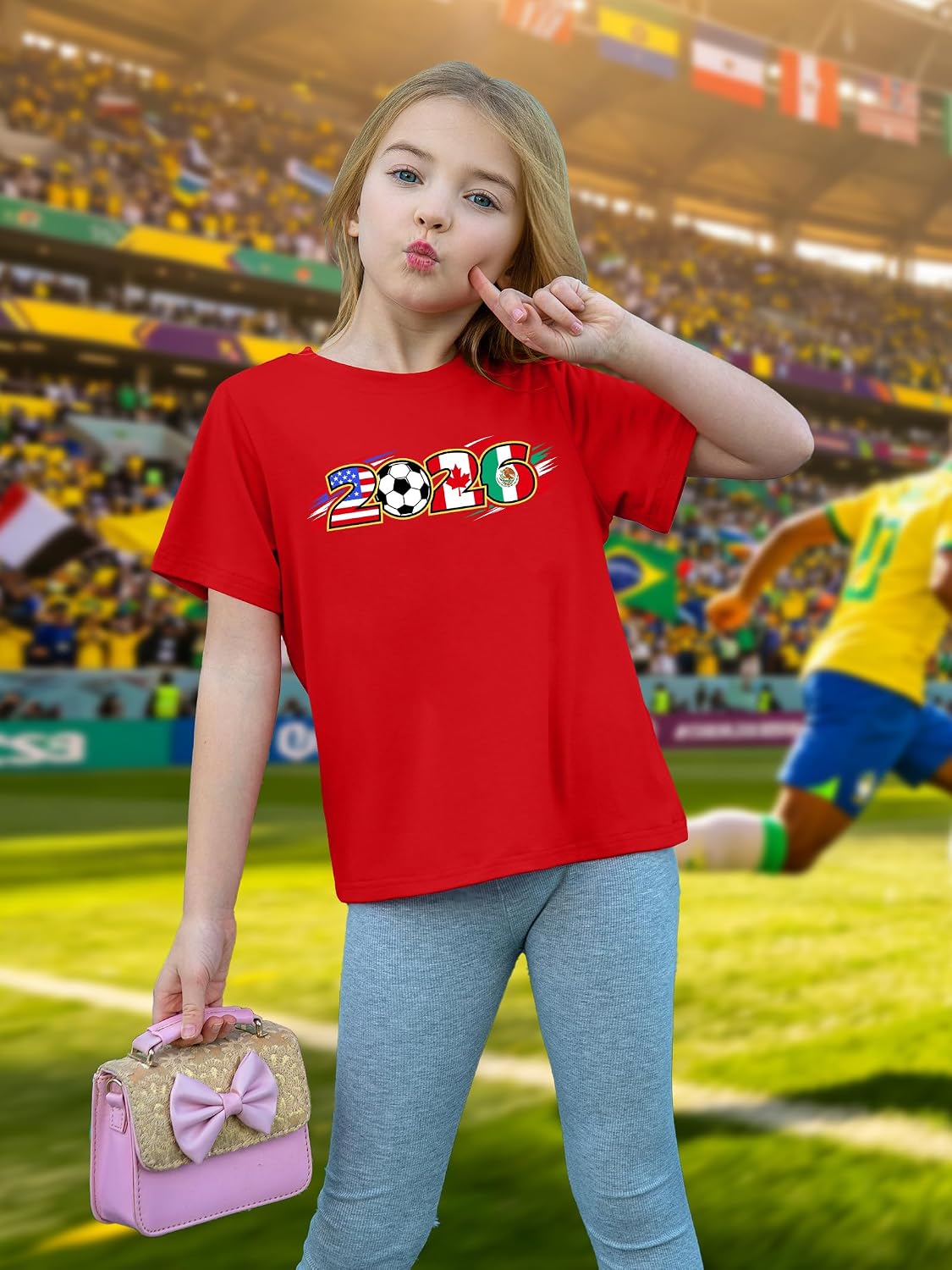 Kids Soccer T-Shirt USA Canada Mexico Flags Graphic Short Sleeve Tee