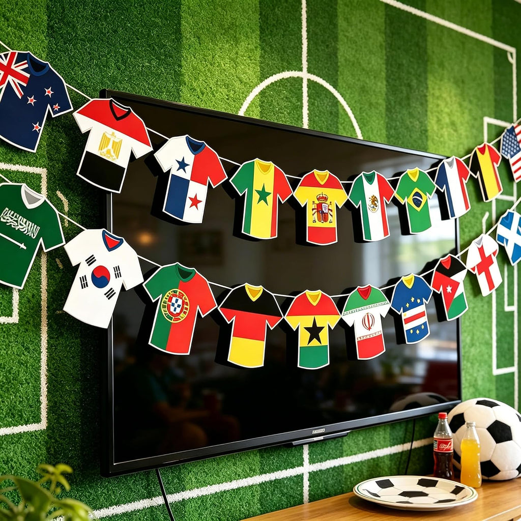 Soccer Jersey Cloth String Flags - 48 Country Bunting Banner for Sports Parties