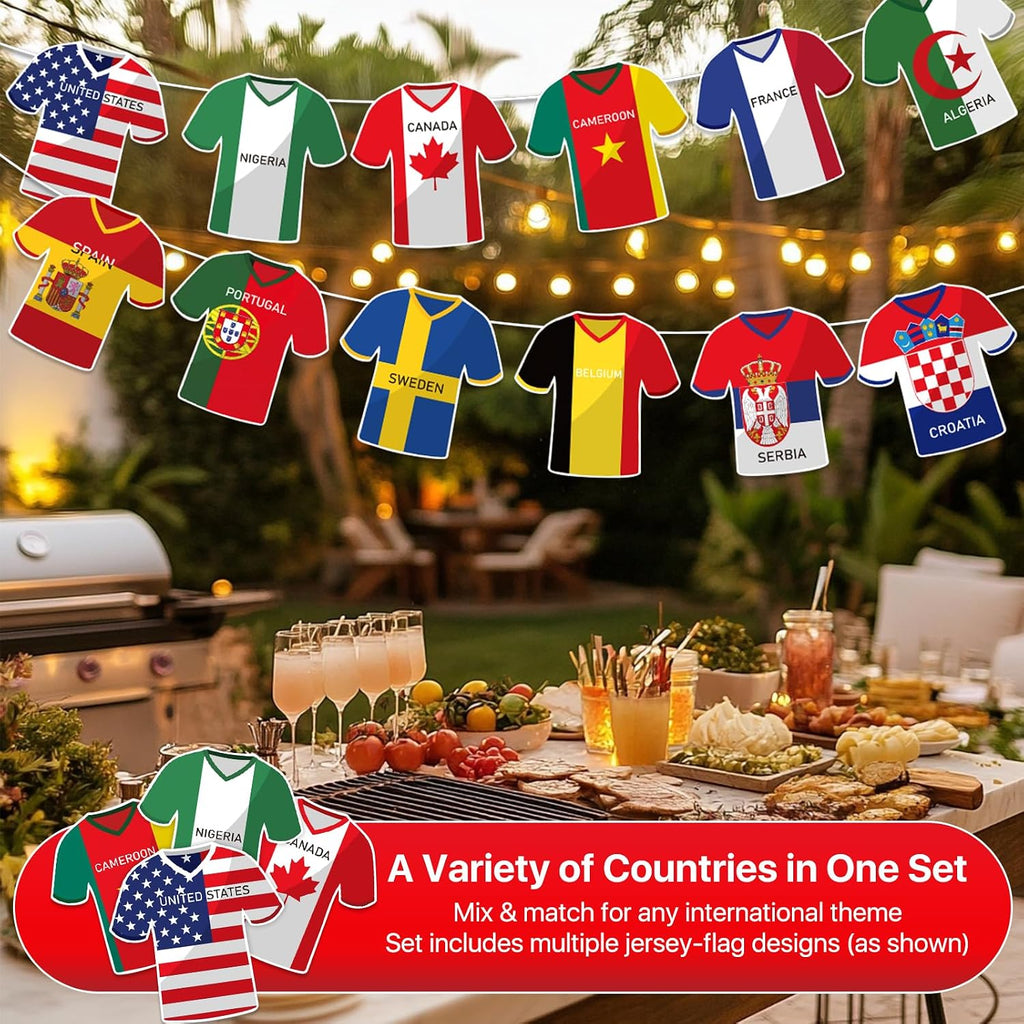 Soccer Jersey Cloth String Flags Garland - 50 Pcs Country Bunting Banner