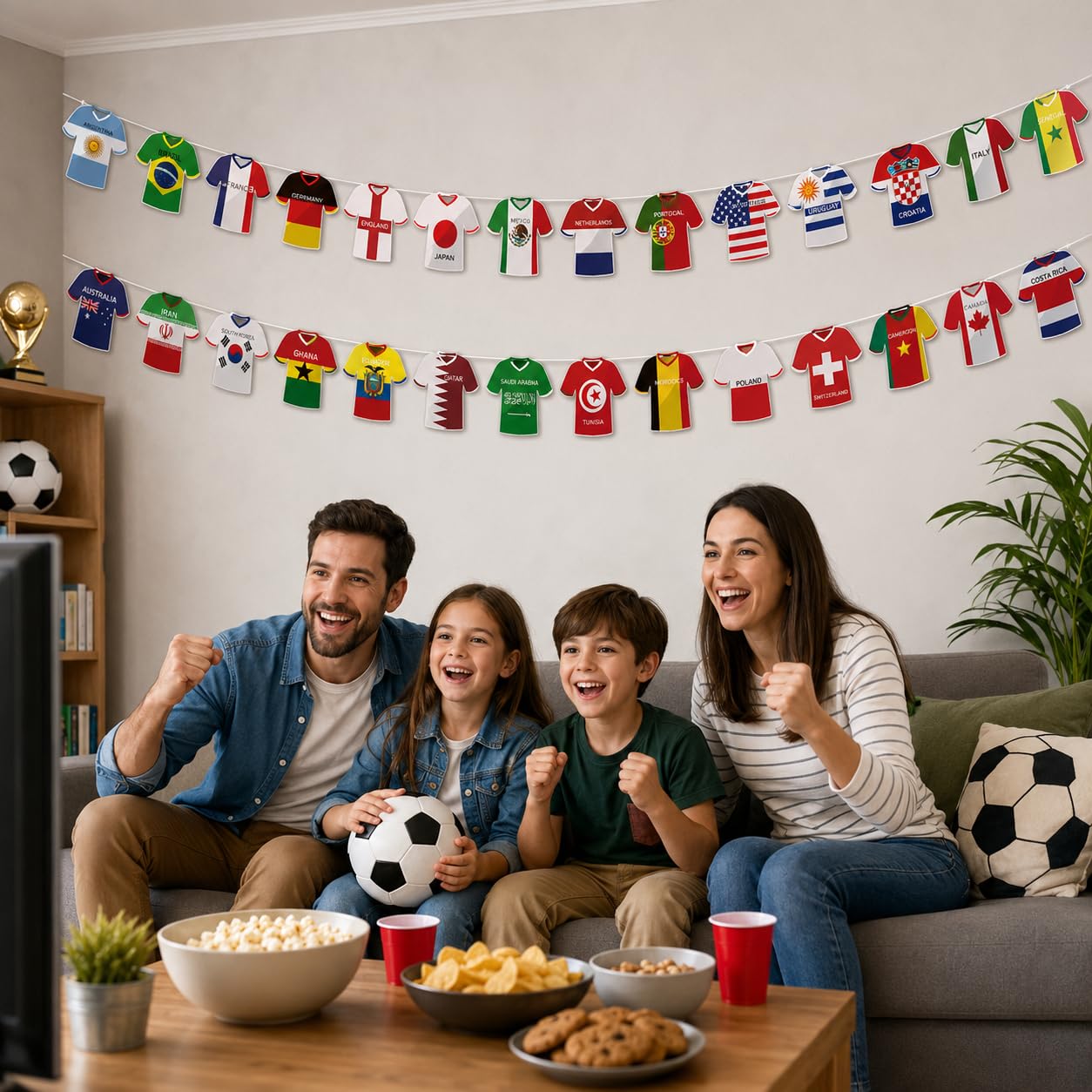 49 Countries Soccer Jersey Flag Banner Bunting, Paper Hanging Decor Set