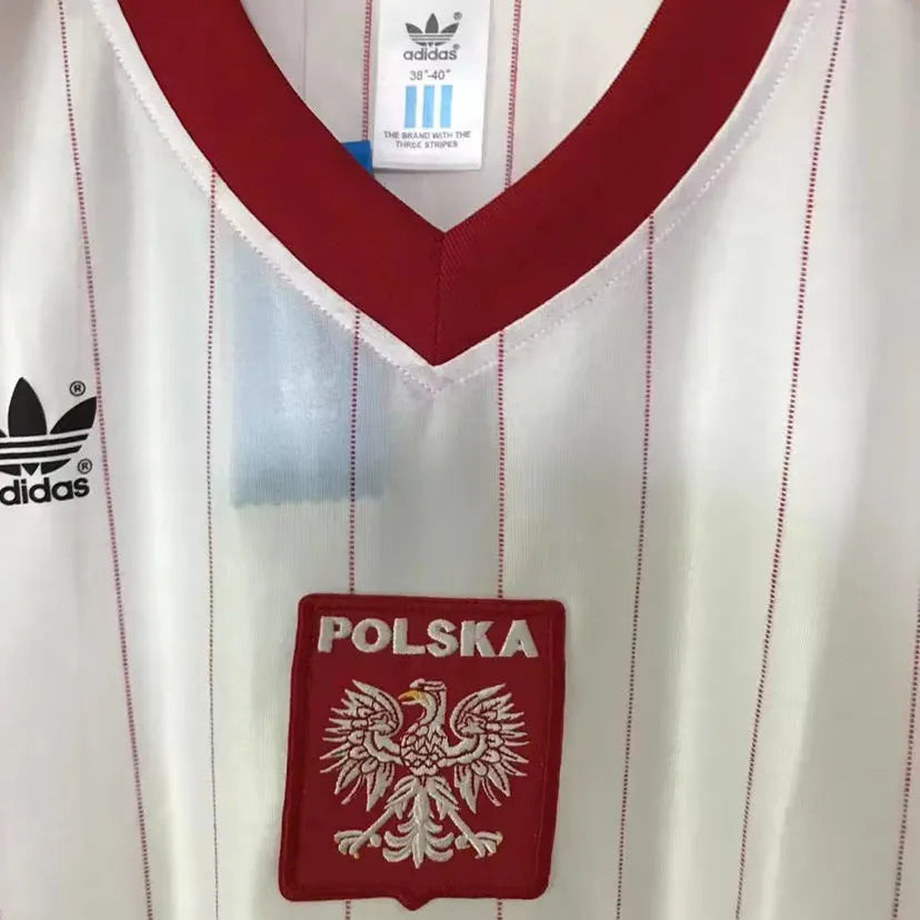 1982 Poland Home White Retro Soccer Jersey Detail 3