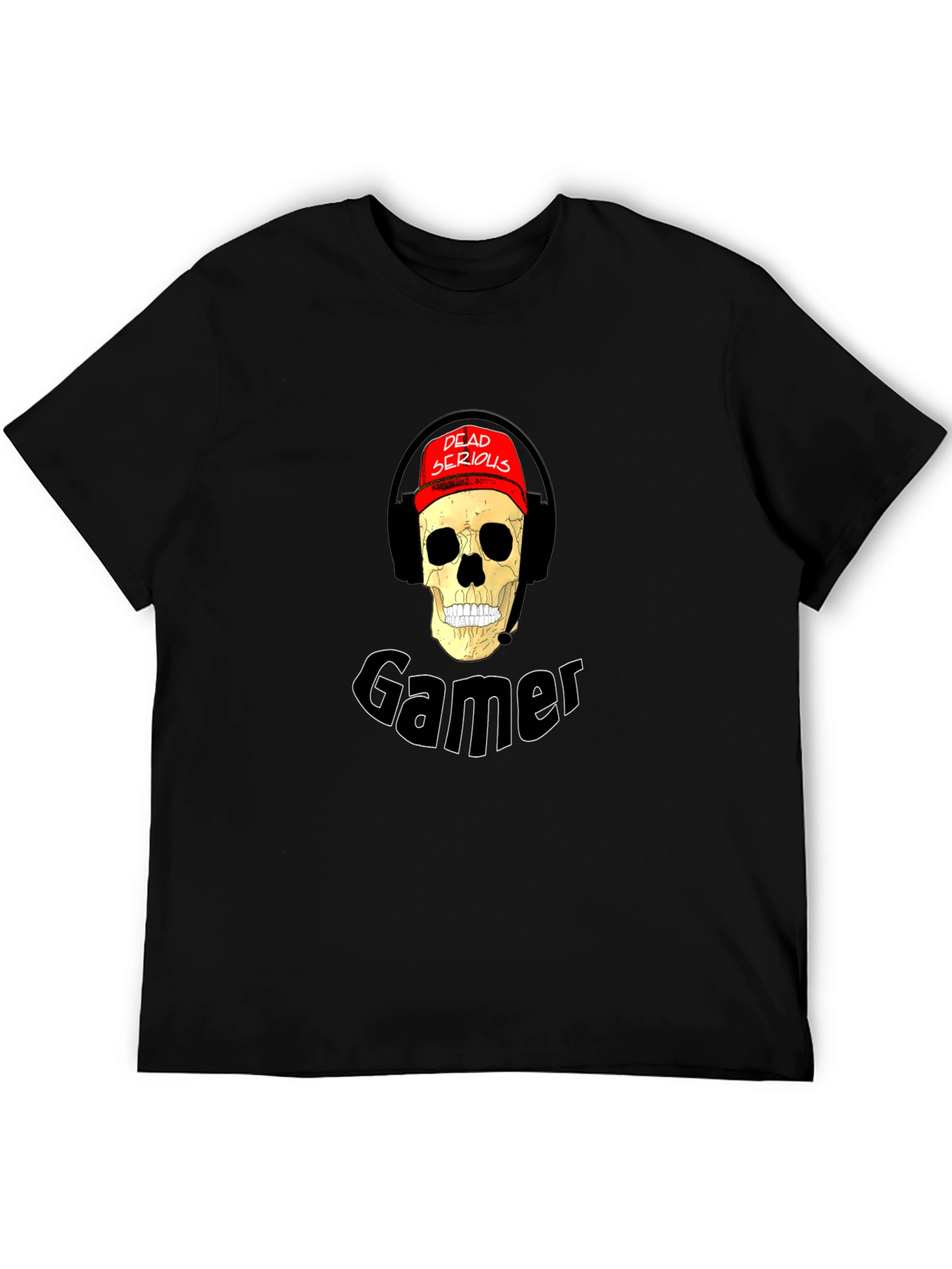 Dead Serious Gamer Skull Graphic Tee - Black