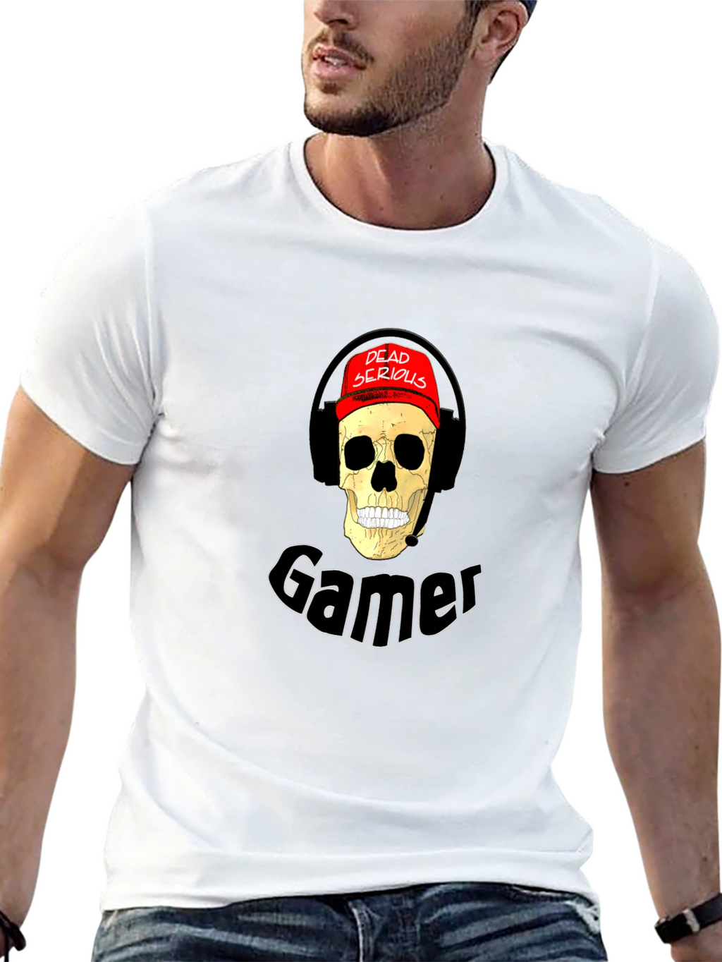 Dead Serious Gamer Skull Graphic Tee - Black