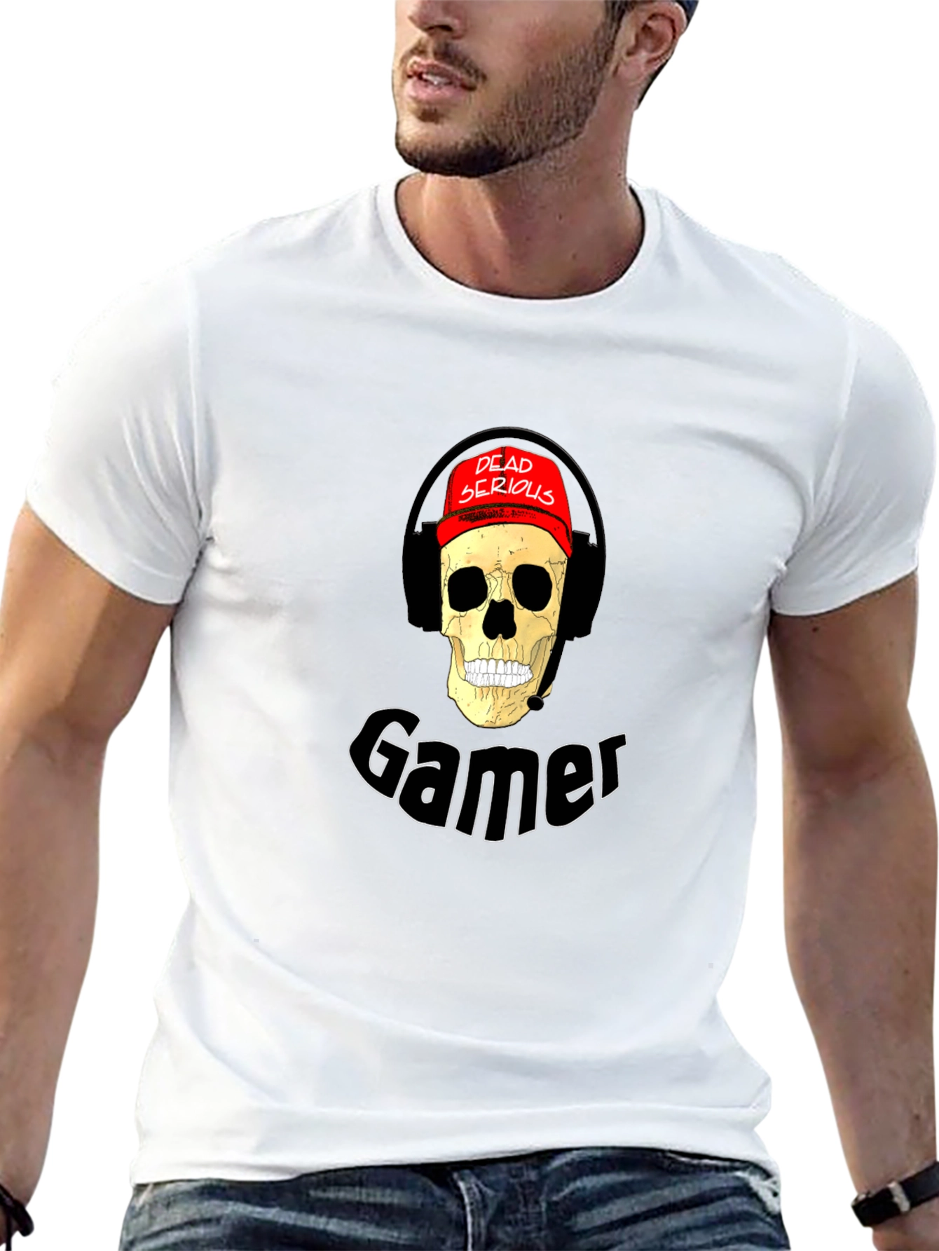 Dead Serious Gamer Skull Graphic Tee - Black