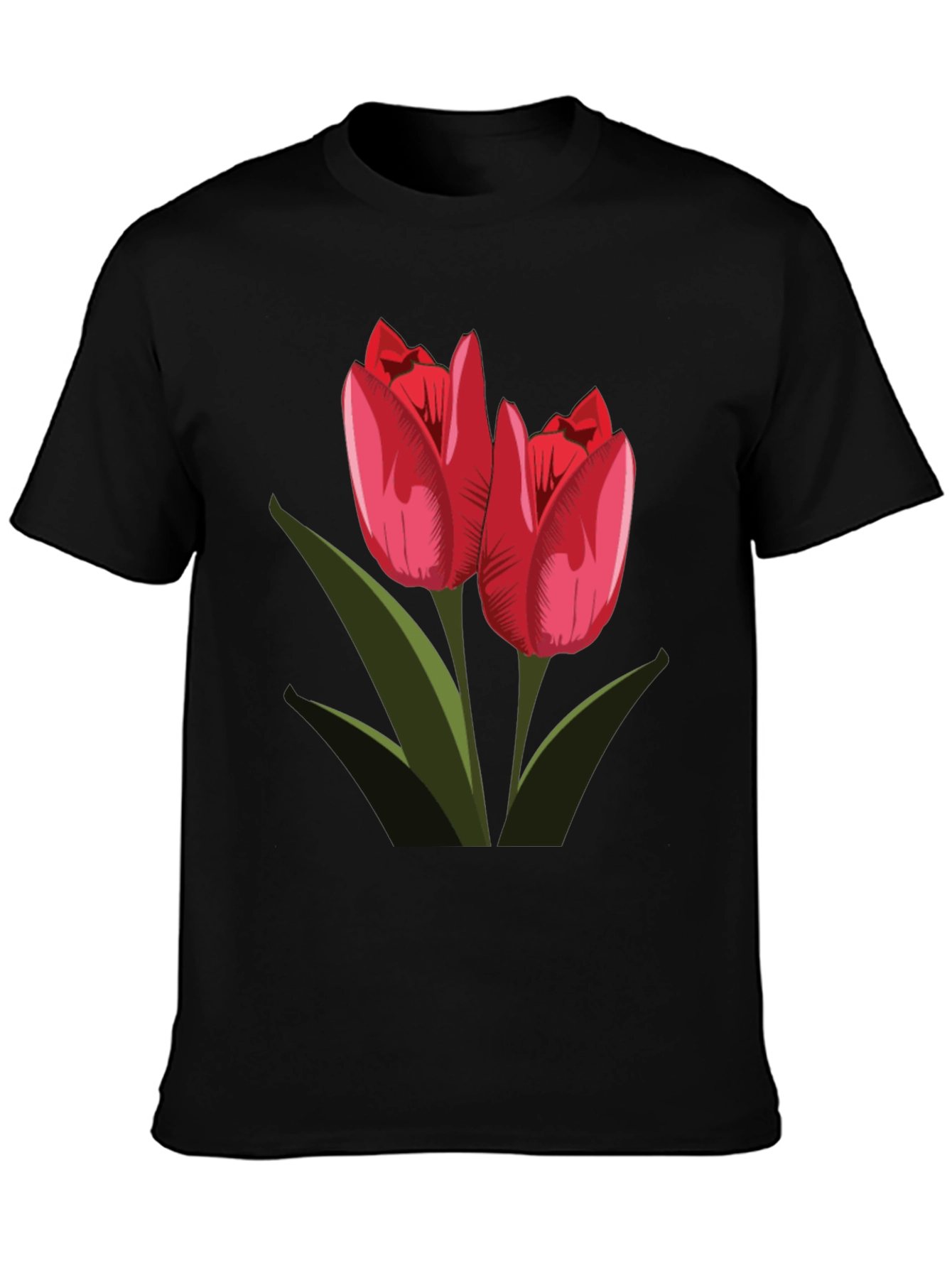 Tulip Graphic Tee - Stylish Black T-Shirt for Flower Lovers