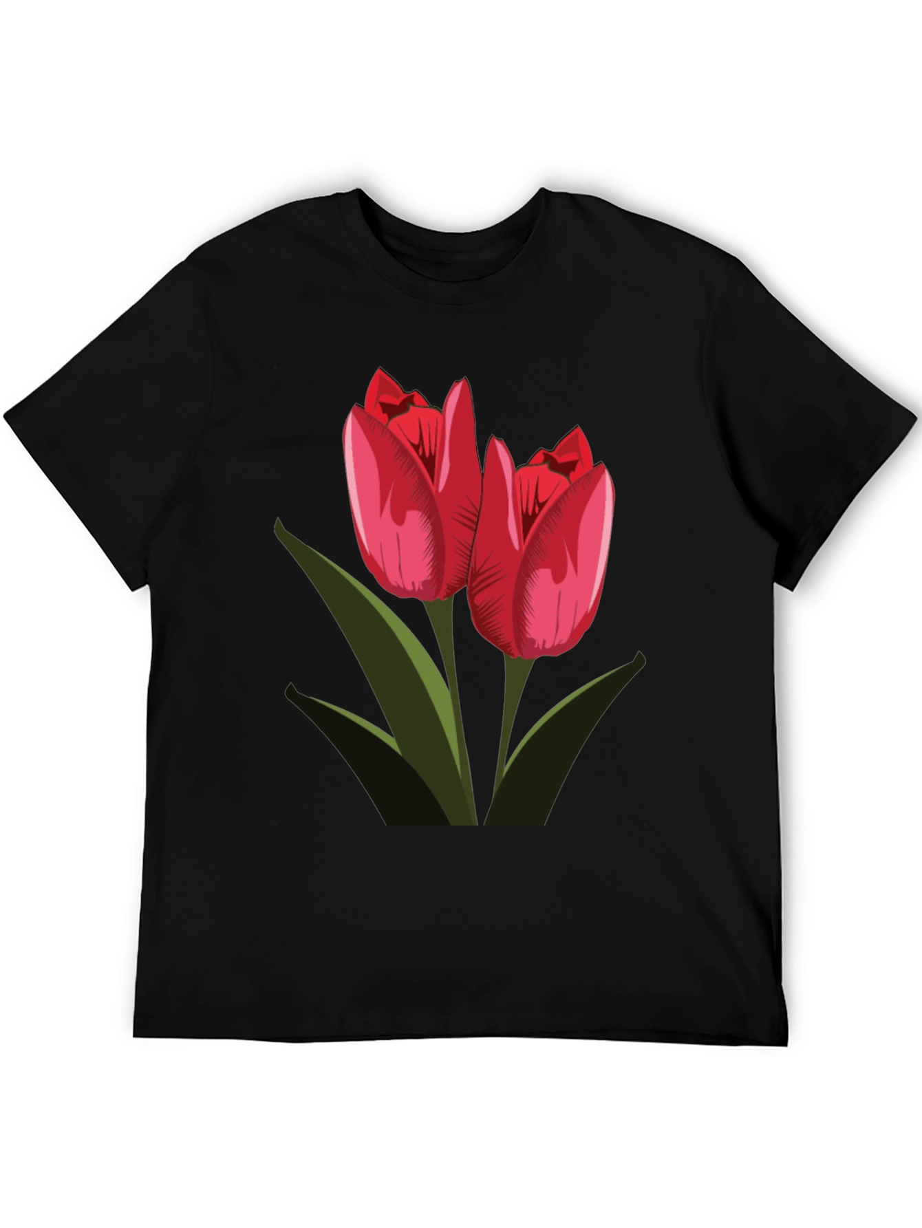 Tulip Graphic Tee - Stylish Black T-Shirt for Flower Lovers
