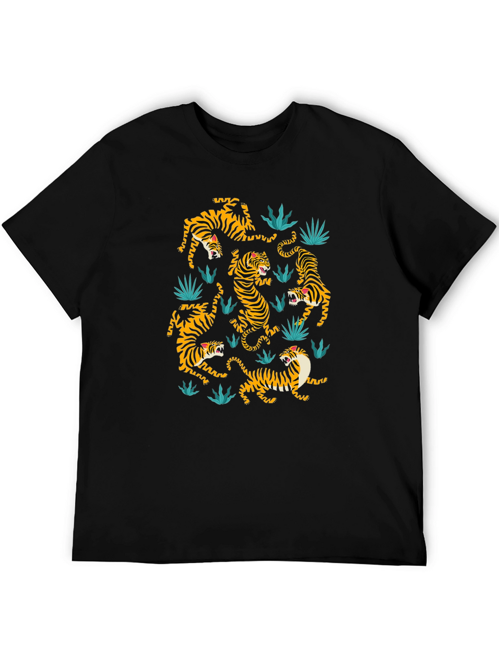 Tiger Pattern Graphic Print Black T-shirt