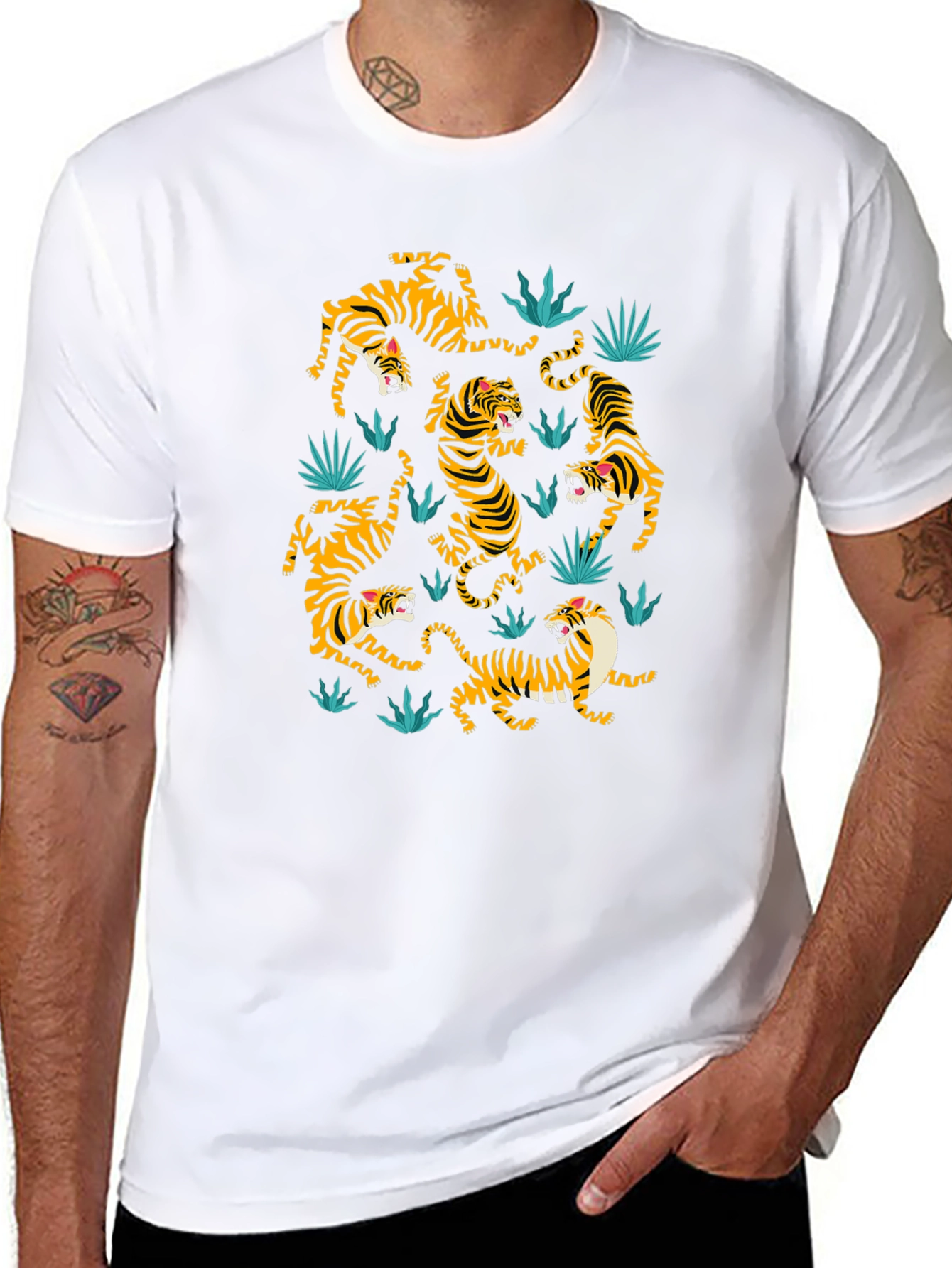 Tiger Pattern Graphic Print Black T-shirt