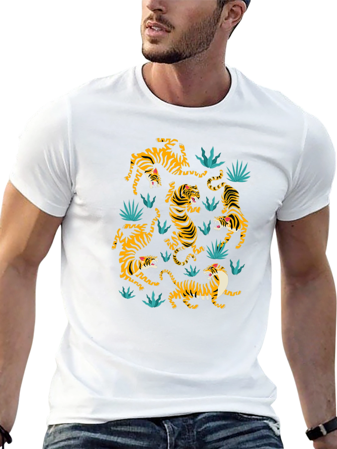 Tiger Pattern Graphic Print Black T-shirt
